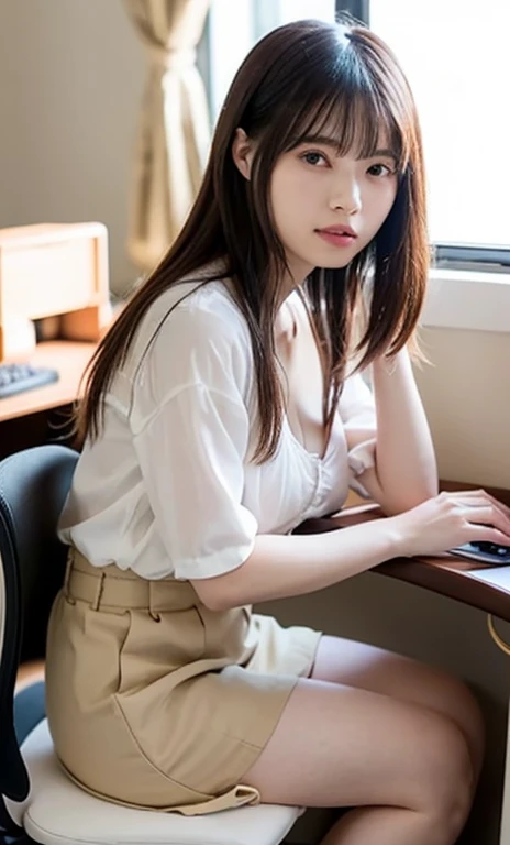 (In 8K,highest quality,masterpiece),(Realistic,RAW Photos,Super Fine Clear),Realistic Light,Detailed skin,Beautiful Japanese Woman,((30-year-old woman,))、Businesswoman、Office Fashion,Purple sexy panties、kneeling to spread legs,Thin legs、fine grain,Detailed fingers、thin、Sexual,Ecstasy expression,In a stylish bedroom、a place where there are no people,Ecstasy,Asian Eyes Era