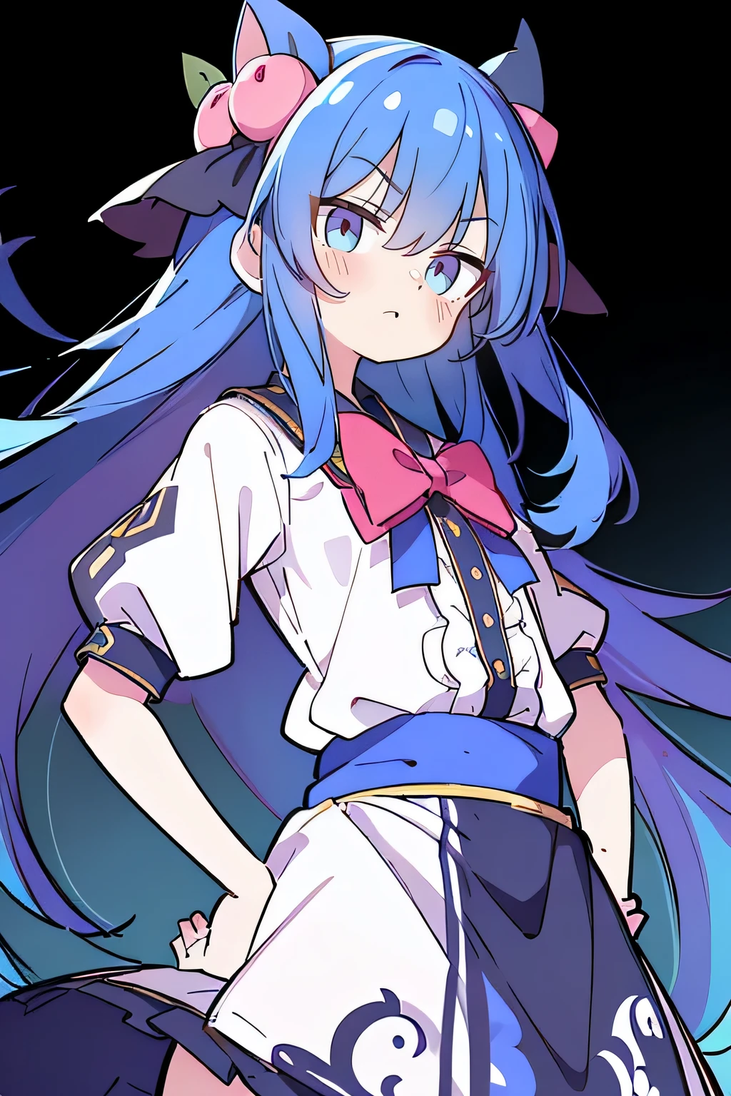 (masterpiece),best quality, expressive eyes, perfect face, 1girl,
Put your hands on your waist,fair, Gorgeous,Japanese cartoons,girl,lola,Hina Angel, blue hair, blue haired, floating clothes,Grab your waist, Grab your waist, hands on hips , hands on hips,flat chest