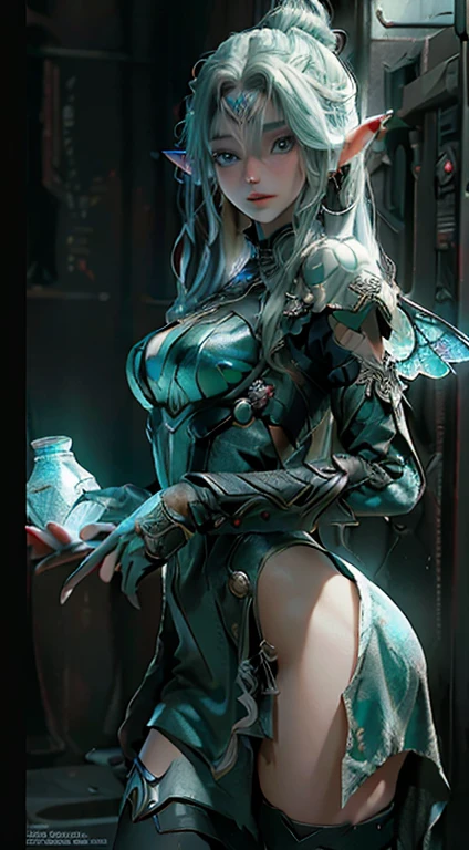 ((Best quality)), ((masterpiece)), (detailed:1.4),((Elf)), 3D, an image of a beautiful cyberpunk female,HDR (High Dynamic Range),Ray Tracing,NVIDIA RTX,Super-Resolution,Unreal 5,Subsurface scattering,PBR Texturing,Post-processing,Anisotropic Filtering,Depth-of-field,Maximum clarity and sharpness,Multi-layered textures,Albedo and Specular maps,Surface shading,Accurate simulation of light-material interaction,Perfect proportions,Octane Render,Two-tone lighting,Wide aperture,Low ISO,White balance,Rule of thirds,8K RAW, Pixie Wings