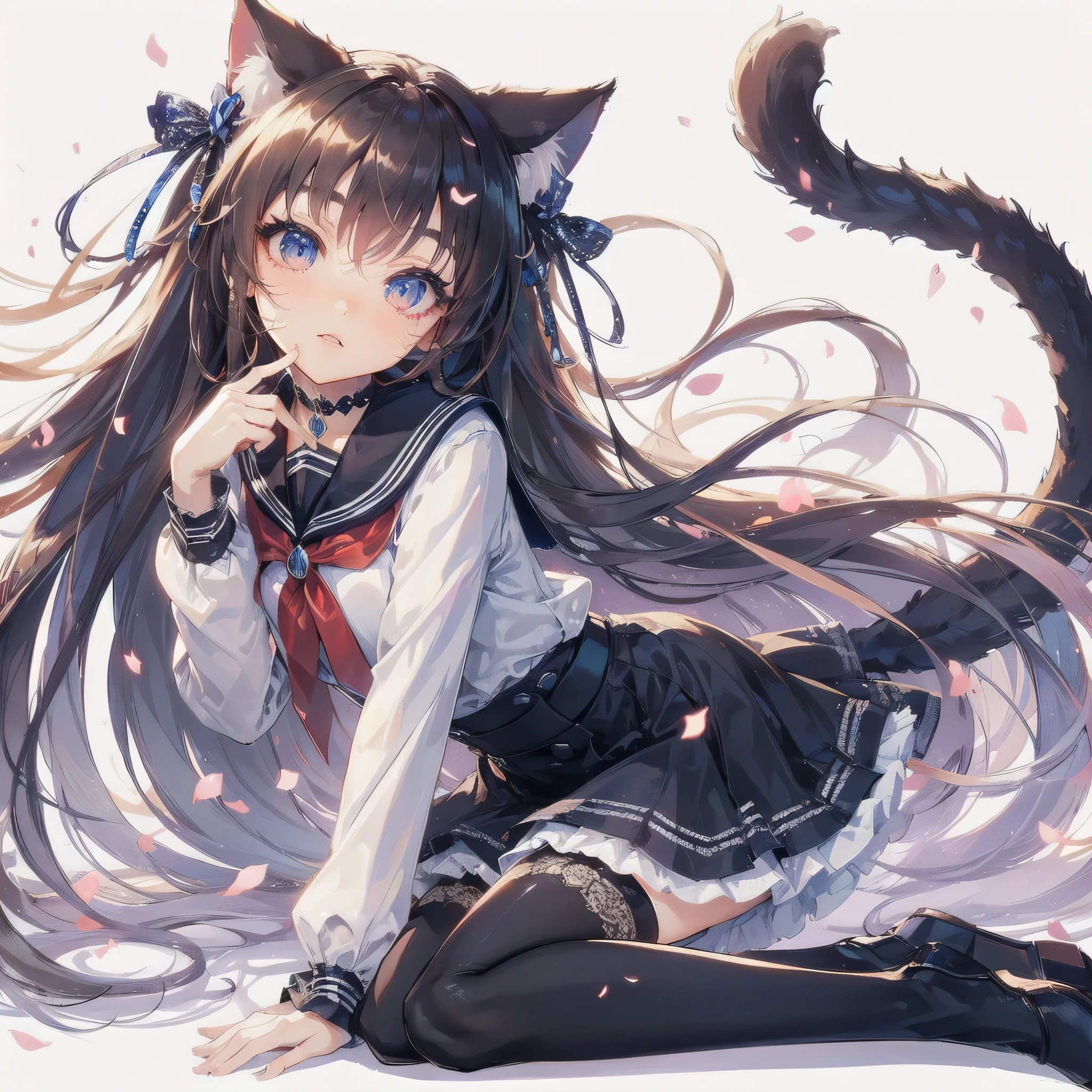 high quality,hd,16k,sharp line,1girl,fantasy,cat ears cat tail,beautiful hair ,cute face, large breasts ,nice legs,,focus girl,detailed beautiful face,detailed clothes,beautiful eyes,sexy,dynamic angle