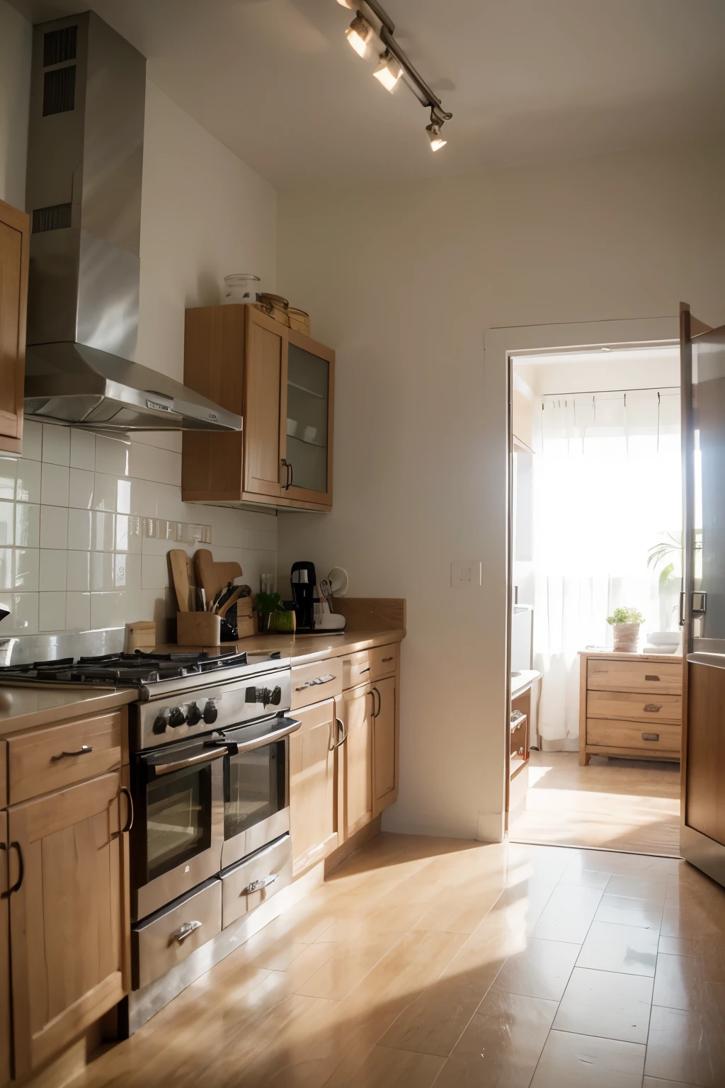 There is a stove in the kitchen with a kitchen shelf above , kitchen, kitchen, The kitchen is related to the wabisabi style, bên trong kitchen, Home furniture, phòng trong, bright kitchen , render vray, beautiful 3d rendering, light rendering, realistic rendering, Housing design , Natural light in the room, xuất trong vray, 3D export, 3D export, Create a lot of related images , Please pay attention to the original design, material change, export image 16.9 

