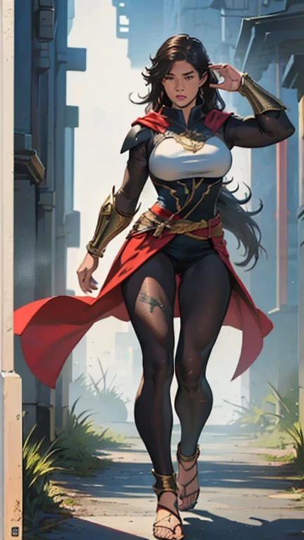 (8K, Best Quality: 1.2), (Masterpiece: 1.37), (american comics: 1.37), (Ultra High Resolution), Full Body Shot, Perfect Female Body, 8K, Ultra Detailed, Walking Pose, Shot from the Front, Slow Motion, 21-Year-Old Female Paladin (Perfect Face, Perfect Beauty, Richly Decorated Armor, Big Breasts, Thin Waist, Long Legs, roman sandals Standing), (Highest Quality, Concept Art, 4k), (simulation: 1.2), (high sharpness), Masterpiece, best quality, (highly detailed photo: 1.1), realistic photography