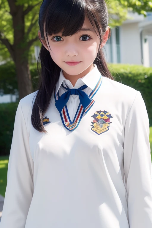 Wearing a white summer uniform with the school emblem on the left breast、A  blushing shyly and opening his mouth、Her uniform is thin and she is not wearing any underwear, so her nipples are clearly visible.、The nipples are very large and protruding、Her nipples are so big that they are clearly visible even under her clothes.、wearing a white uniform、The school emblem is on the left chest.、Her nipples are so big that they stick out and can be seen through her clothes.、Wearing a white summer uniform with the school emblem embroidered on the left breast、Japanese、