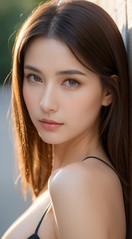 (best quality,8k,masterpiece:1.3),sharp focus:1.2,perfect body beauty:1.4,slim abs:1.2,(dark brown hair,big breasts:1.2),(natural light,city street:1.1),highly detailed facial and skin textures,detailed eyes,double eyelids,dynamic angle.