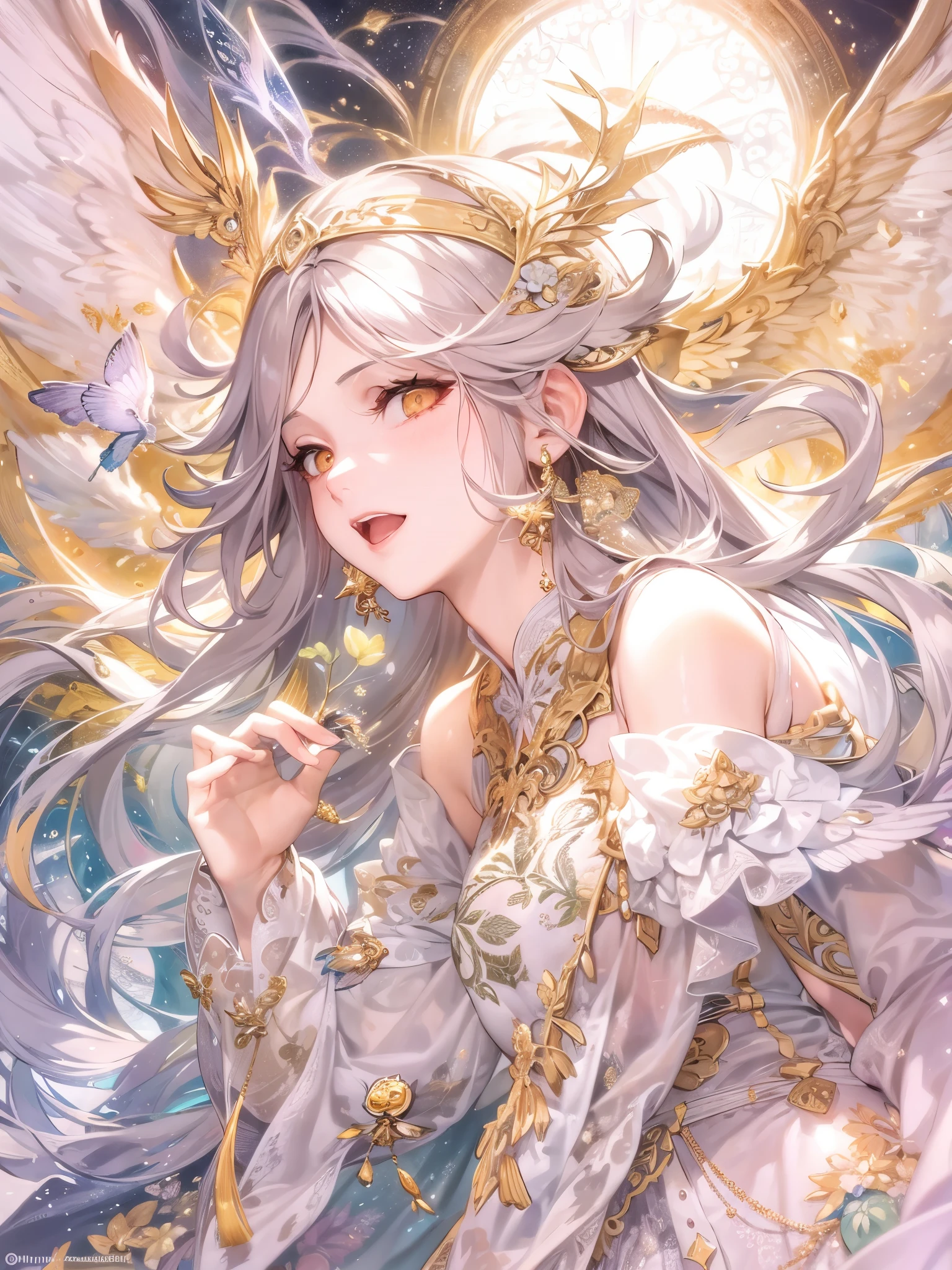 ((highest quality)),(ultra high resolution),(Super detailed),(detailed description),((best CG)),(best work of art),super precision art,amazing drawing art,(Fantasy art with intricate detail:1.5), (Female angels:1.6),Beautiful scenery, Sunny、refreshing、peace