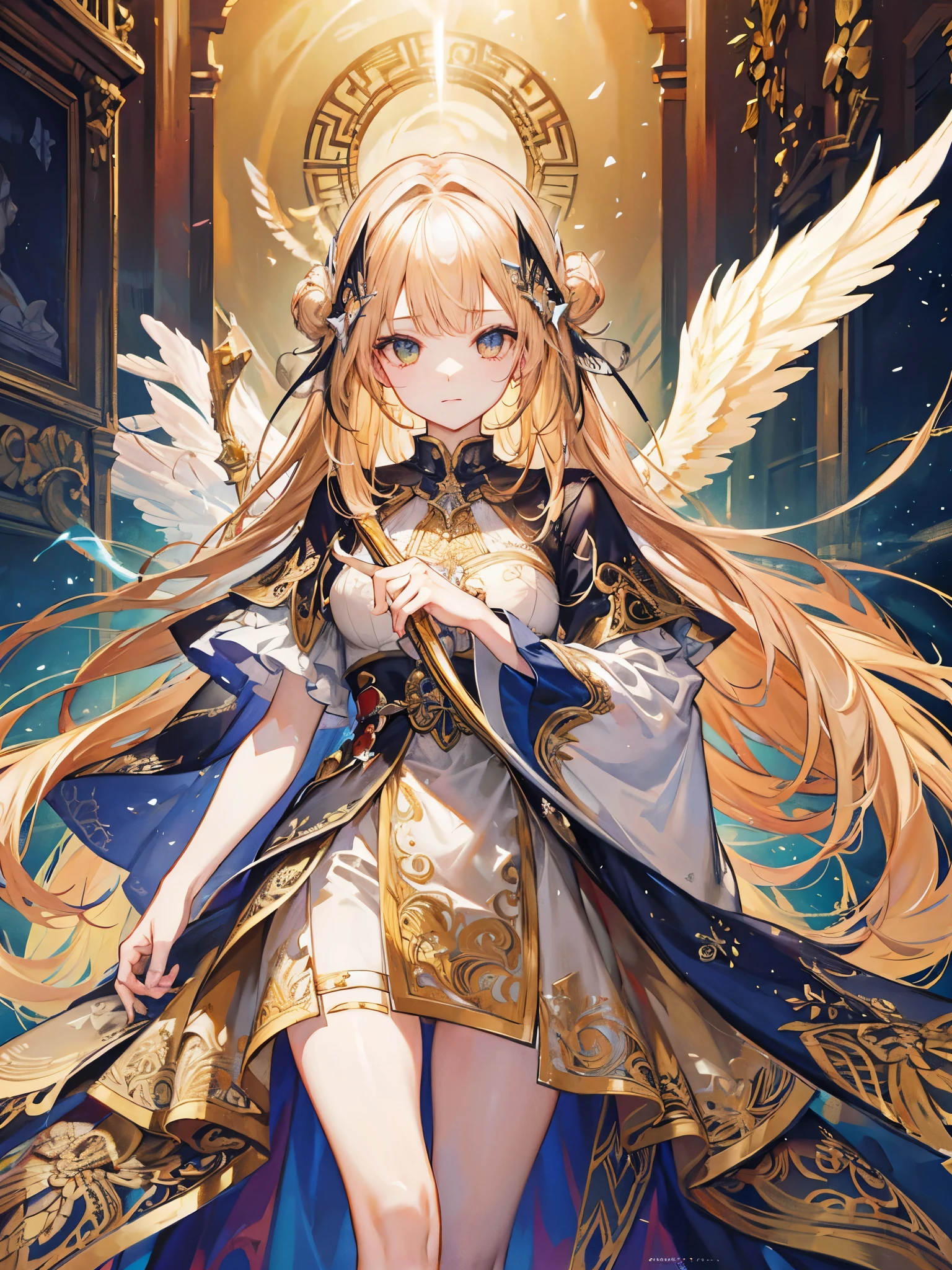 ((highest quality)),(ultra high resolution),(Super detailed),(detailed description),((best CG)),(best work of art),super precision art,amazing drawing art,(Fantasy art with intricate detail:1.5), (Female angels:1.6),Beautiful scenery, Sunny、refreshing、peace