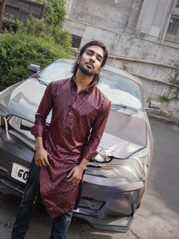 Change background Indian Guy leaning on ((Ford Mustang)), Change this background professional photography, Realistic face, 8k, post, ((Ford Mustang))