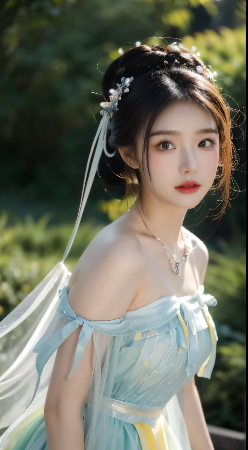 （best quality， masterpiece， high resolution， glow，real person， Flood， lens flare， wide angle）， rays oF sunshine， Full bodyesbian， 1 [Chino|Russian|Japanese|South Korea]girl， solo，（Mei Hong：1.1） ((lolita costume）)， necklace， jewelry， 长white发， ear nipple ring， Super delicate Face， beauitFul Face， perFect hand， Full Face blush， （perFect eyes） ，（ long eyelashes： 1.4）， glowing pupils， （white： 0.9）， endless realism， （High detail skin： 1.2）， 8K, ultra high definition， digital SLR camera， high quality， Volumetric lighting， frank， high resolution， 4K， 8K， in background bokeh， a Fantasy Forest， Feather drop eFFect， morning， Foreground， F/16張全身照大長腿white絲襪
