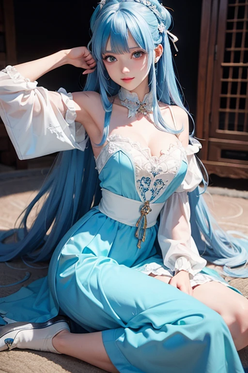 Princesa Slime isekai lolita cabelo azul enrolado fofo fantasia botas longas fantasia medieval attraction middle ages sexual harassment bonitinho palacio dos Slimes basement action style Aumente a libido