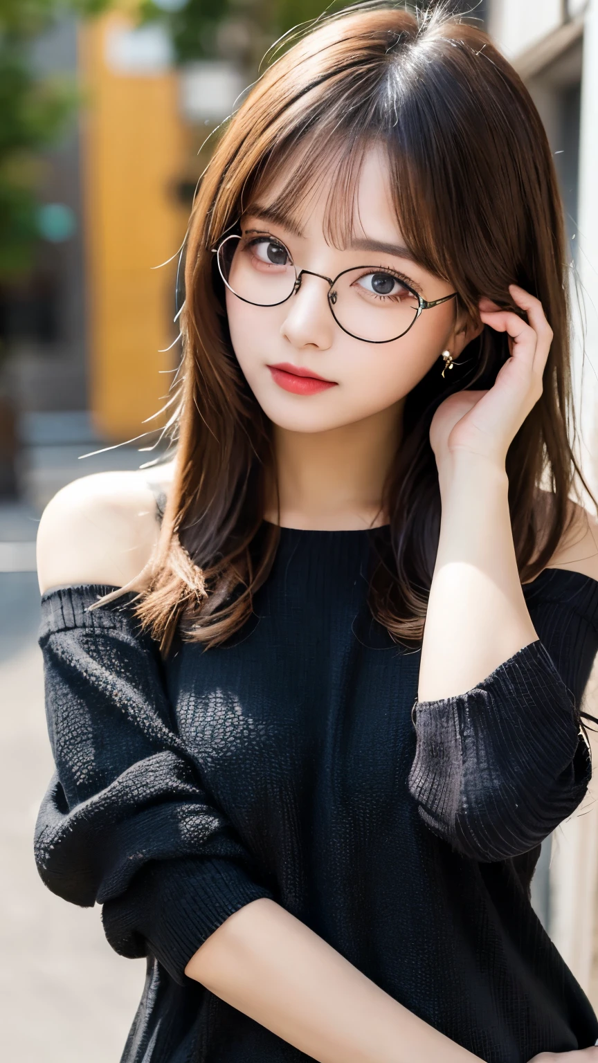 (masterpiece, highest quality, highest quality, )(8K,real photo,Raw photo)detailed face,detailed eyes,cute face,gal makeup,((glasses)),sexy pose,sexy outfit,looking at the camera