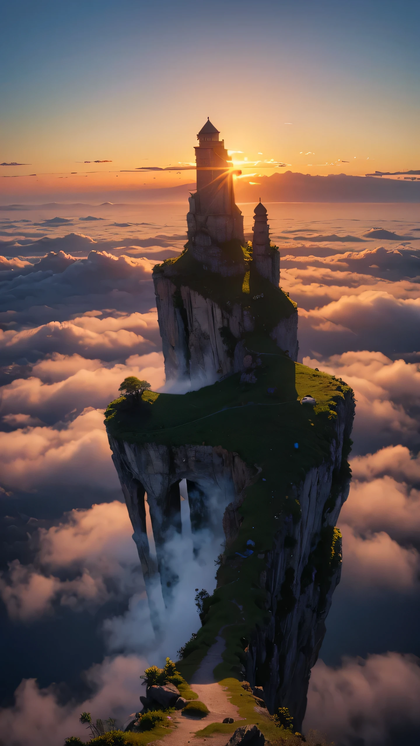Highest image quality,fantasy,sea of clouds,sunset