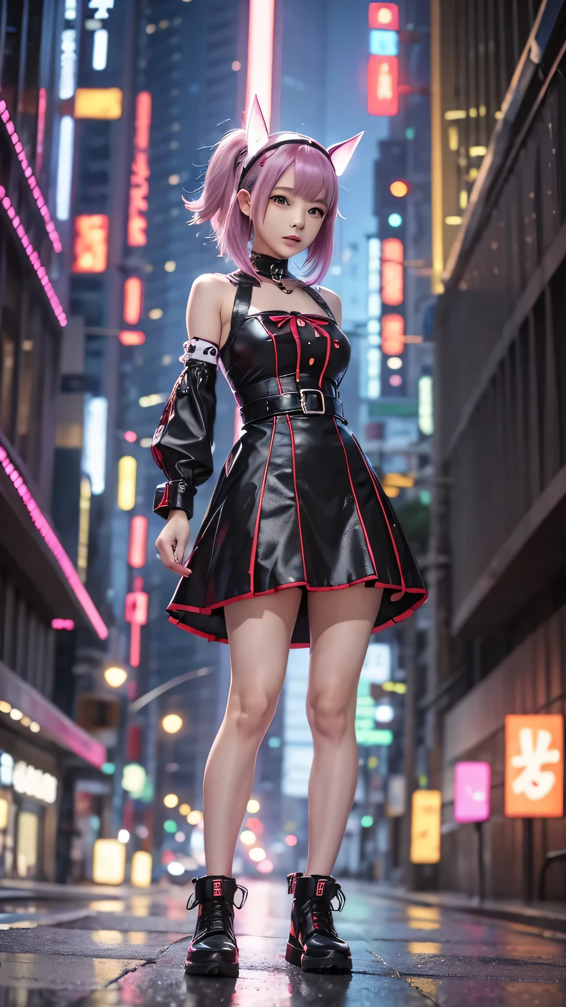 Anime girl wearing a dress and headband standing in front of a building, digital cyberpunk anime art, Digital Cyberpunk - Anime Art, anime cyberpunk art, cyberpunk anime girl, cyberpunk anime girl mech, anime style 4k, Best Anime 4K Kona-chan Wallpaper, cyber high school girl, cyberpunk anime art, portrait anime space cadet girl, future anime girl, dreamy cyberpunk girl