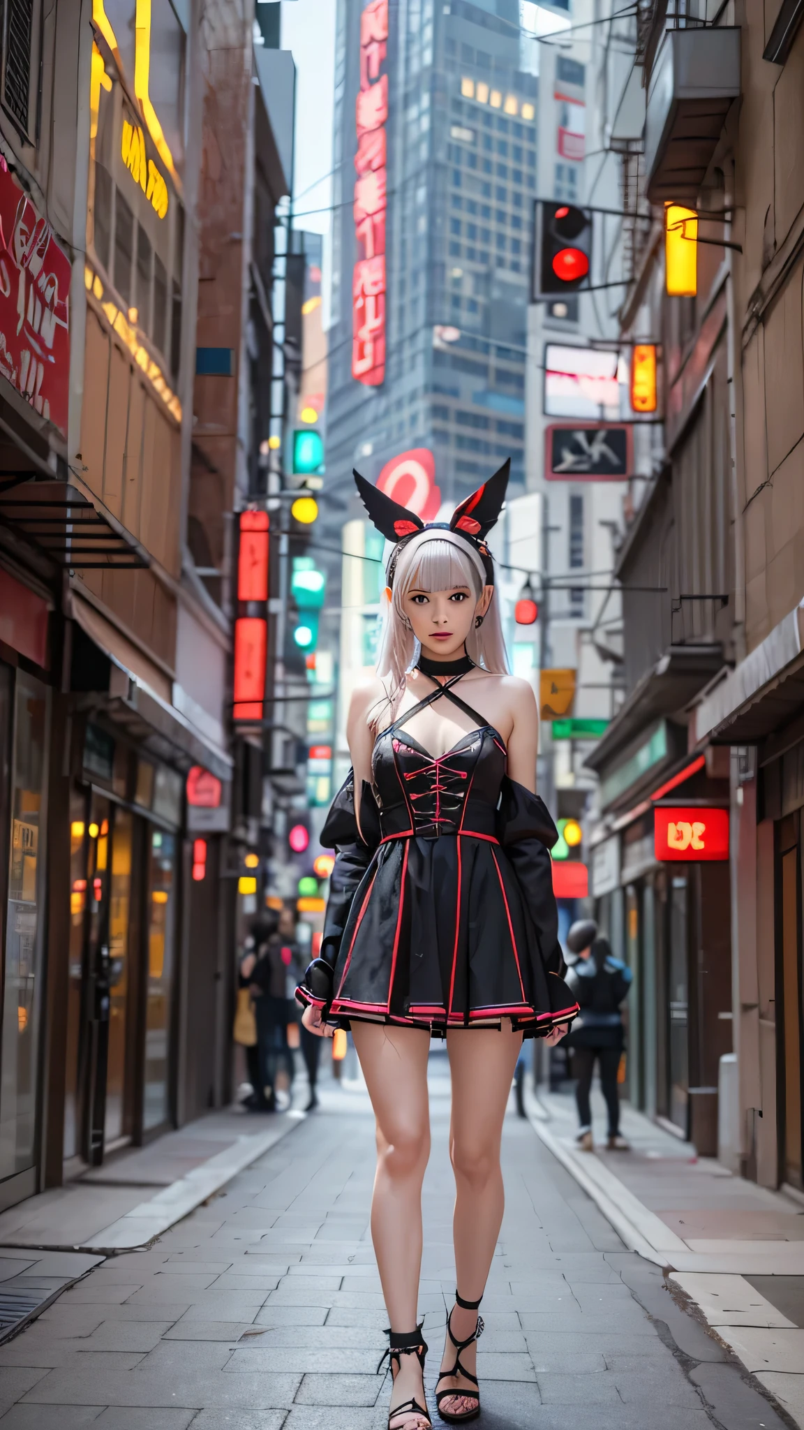Anime girl wearing a dress and headband standing in front of a building, digital cyberpunk anime art, Digital Cyberpunk - Anime Art, anime cyberpunk art, cyberpunk anime girl, cyberpunk anime girl mech, anime style 4k, Best Anime 4K Kona-chan Wallpaper, cyber high school girl, cyberpunk anime art, portrait anime space cadet girl, future anime girl, dreamy cyberpunk girl