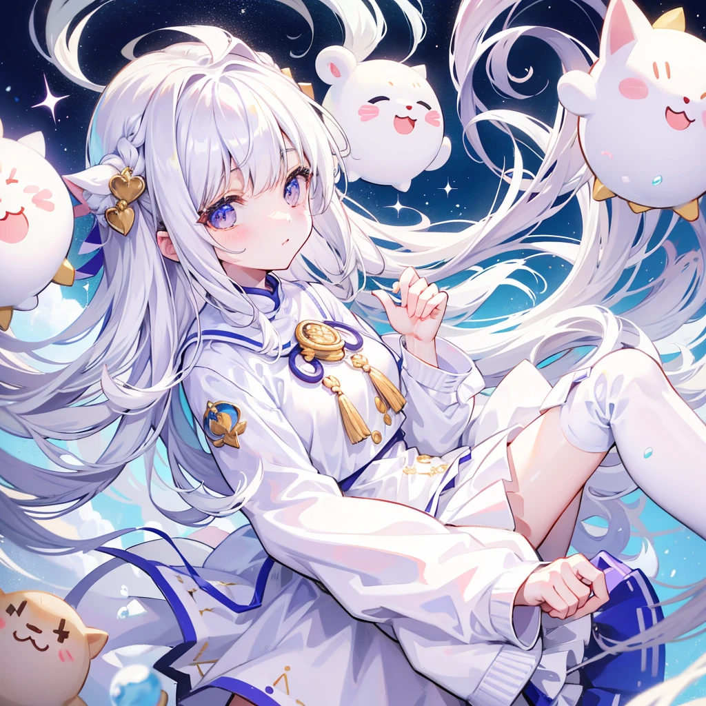 Milky long-haired milk,White clothes,Hu Hu is a very cute face,This is a cute sweet girl
