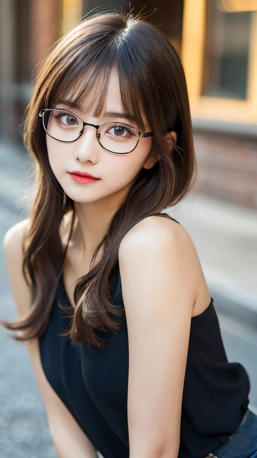 (masterpiece, highest quality, highest quality, )(8K,real photo,Raw photo)detailed face,detailed eyes,cute face,gal makeup,((glasses)),random hairstyle,sexy pose,sexy outfit,looking at the camera