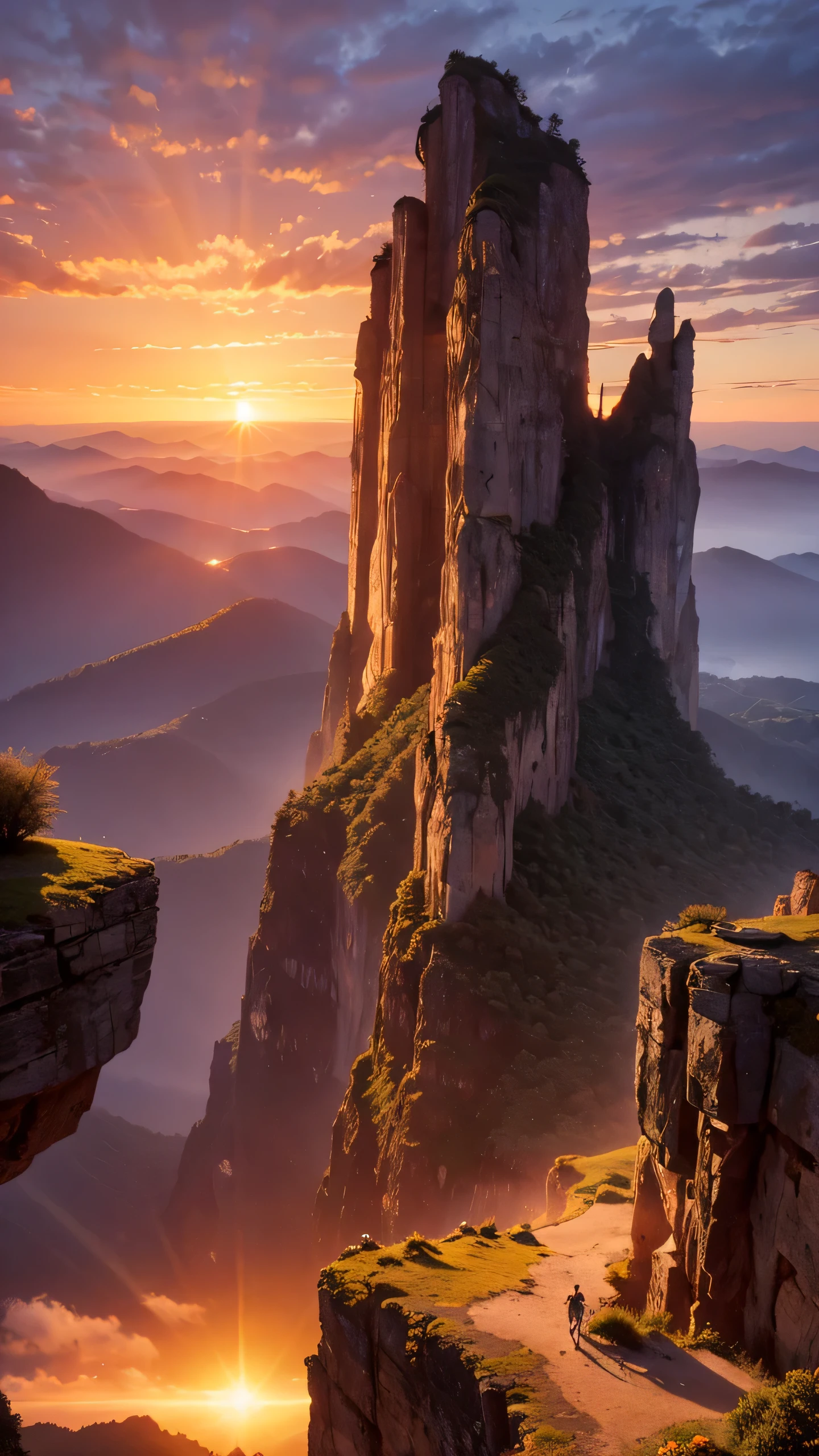 Highest image quality,fantasy,cliff,sunset
