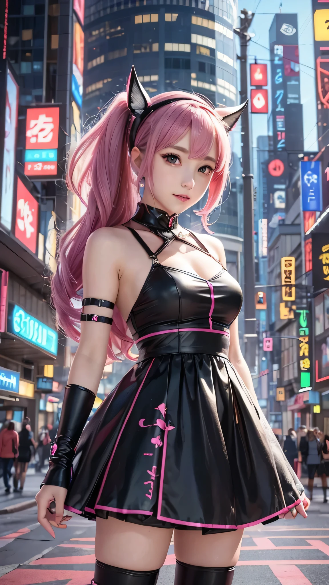 Anime girl wearing a dress and headband standing in front of a building, digital cyberpunk anime art, Digital Cyberpunk - Anime Art, anime cyberpunk art, cyberpunk anime girl, cyberpunk anime girl mech, anime style 4k, Best Anime 4K Kona-chan Wallpaper, cyber high school girl, cyberpunk anime art, portrait anime space cadet girl, future anime girl, dreamy cyberpunk girl