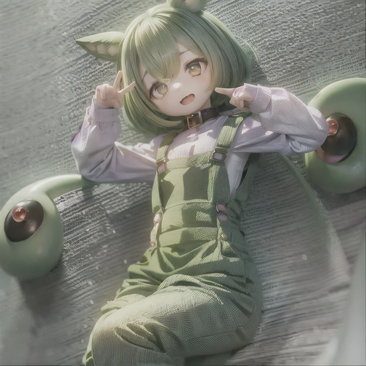 ,(illustration),(((In town))),(best quality,ultra-detailed,highres),(vivid colors),(smug face),((((((chibi)))))),(green hair),(open mouth),(nude)(((Zundamon's hairstyle))) full body ,(smug face),(((((chibi))))),(green hair),(white blouse),(((((8green color Bugy overalls)))))doyagao