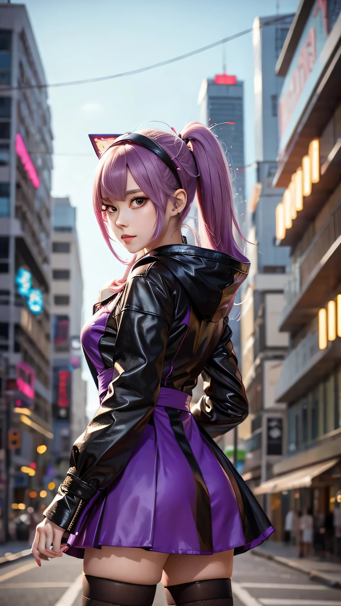 Anime girl wearing a dress and headband standing in front of a building, digital cyberpunk anime art, Digital Cyberpunk - Anime Art, anime cyberpunk art, cyberpunk anime girl, cyberpunk anime girl mech, anime style 4k, Best Anime 4K Kona-chan Wallpaper, cyber high school girl, cyberpunk anime art, portrait anime space cadet girl, future anime girl, dreamy cyberpunk girl