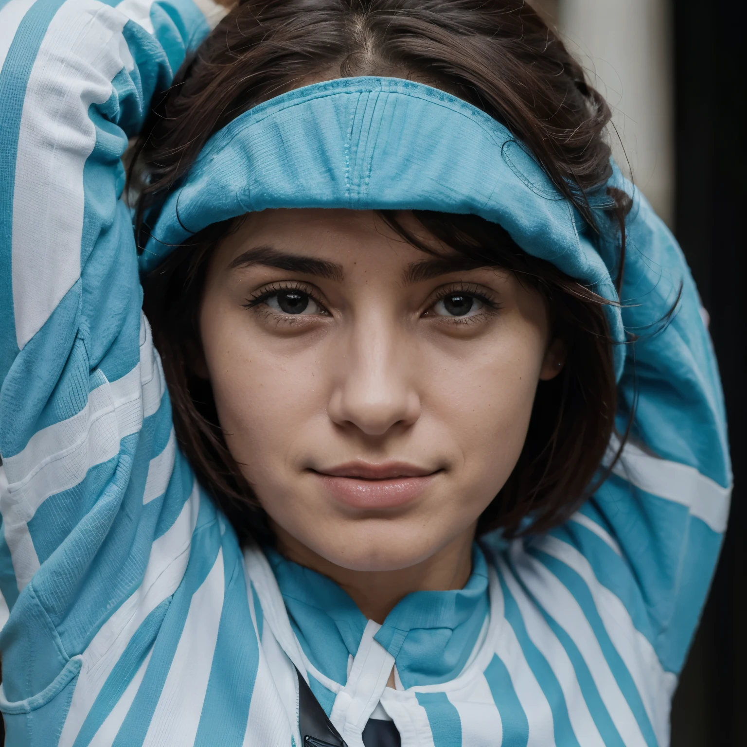 Androide femenino sosteniendo una caravera humana