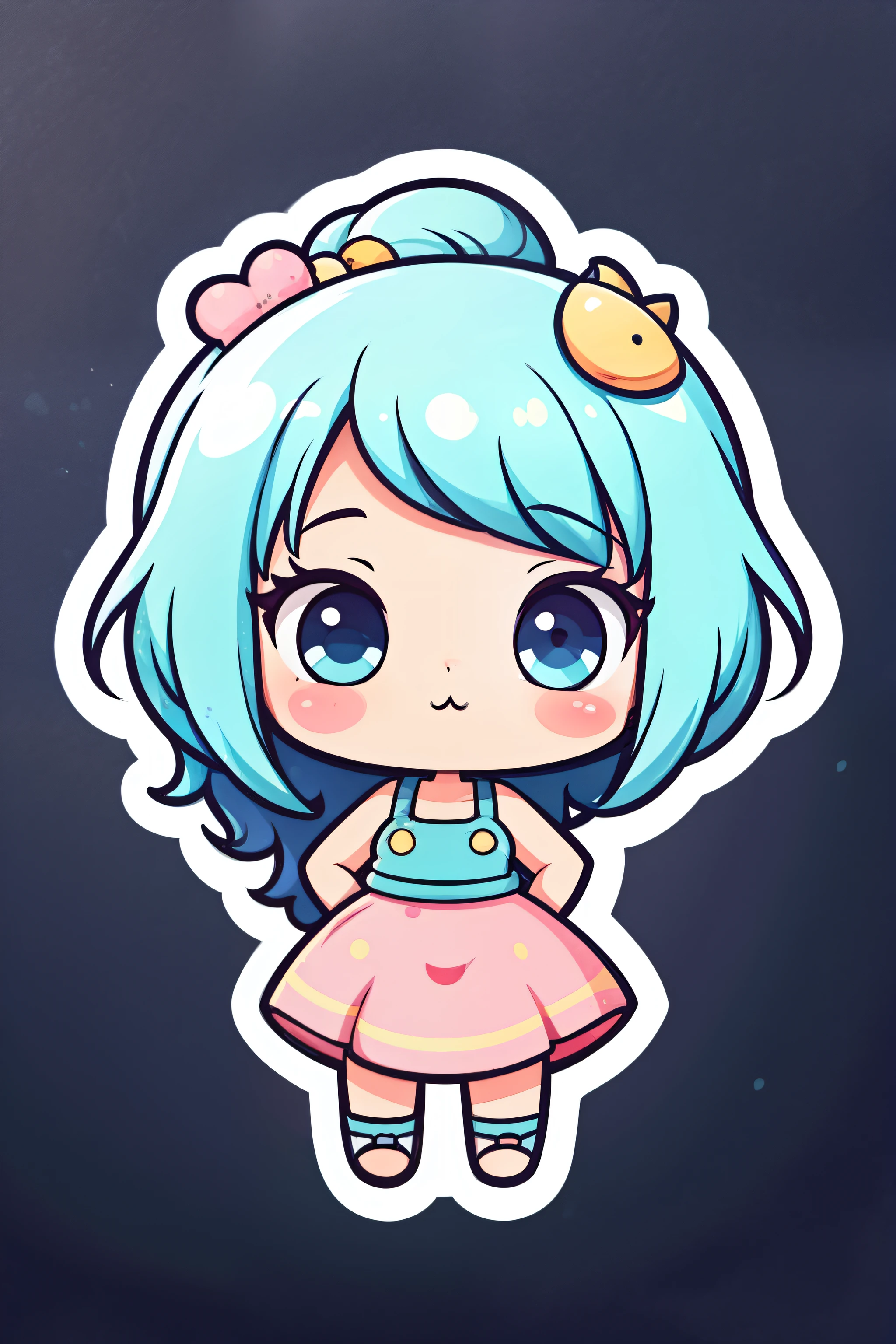 Cartoon cute sticker girl front view