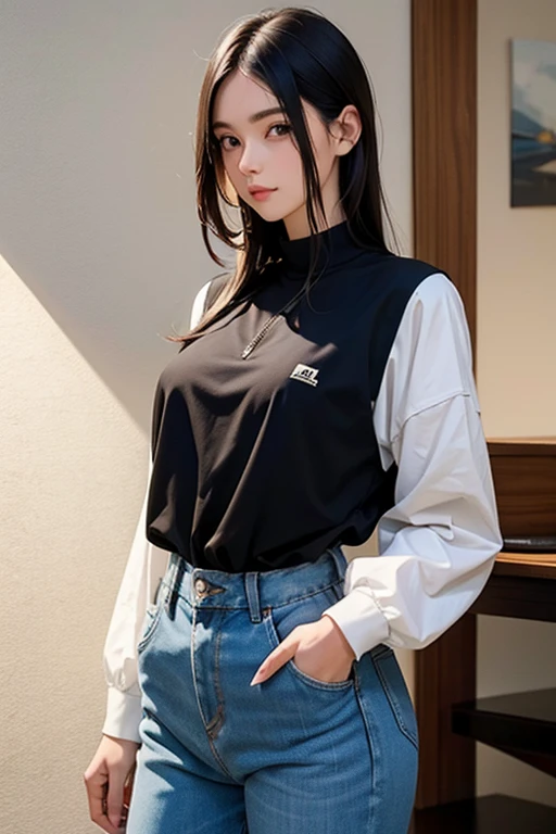 (Melhor qualidade, 8k, 32k, obra-prima, UHD: 1.2), foto bonita da mulher coreana, seios grandes, cabelo muito curto, parte superior do corpo, (oversized_sweater, : 1.1) colar, fundo simples, passeio, sorriso, segurando um livro