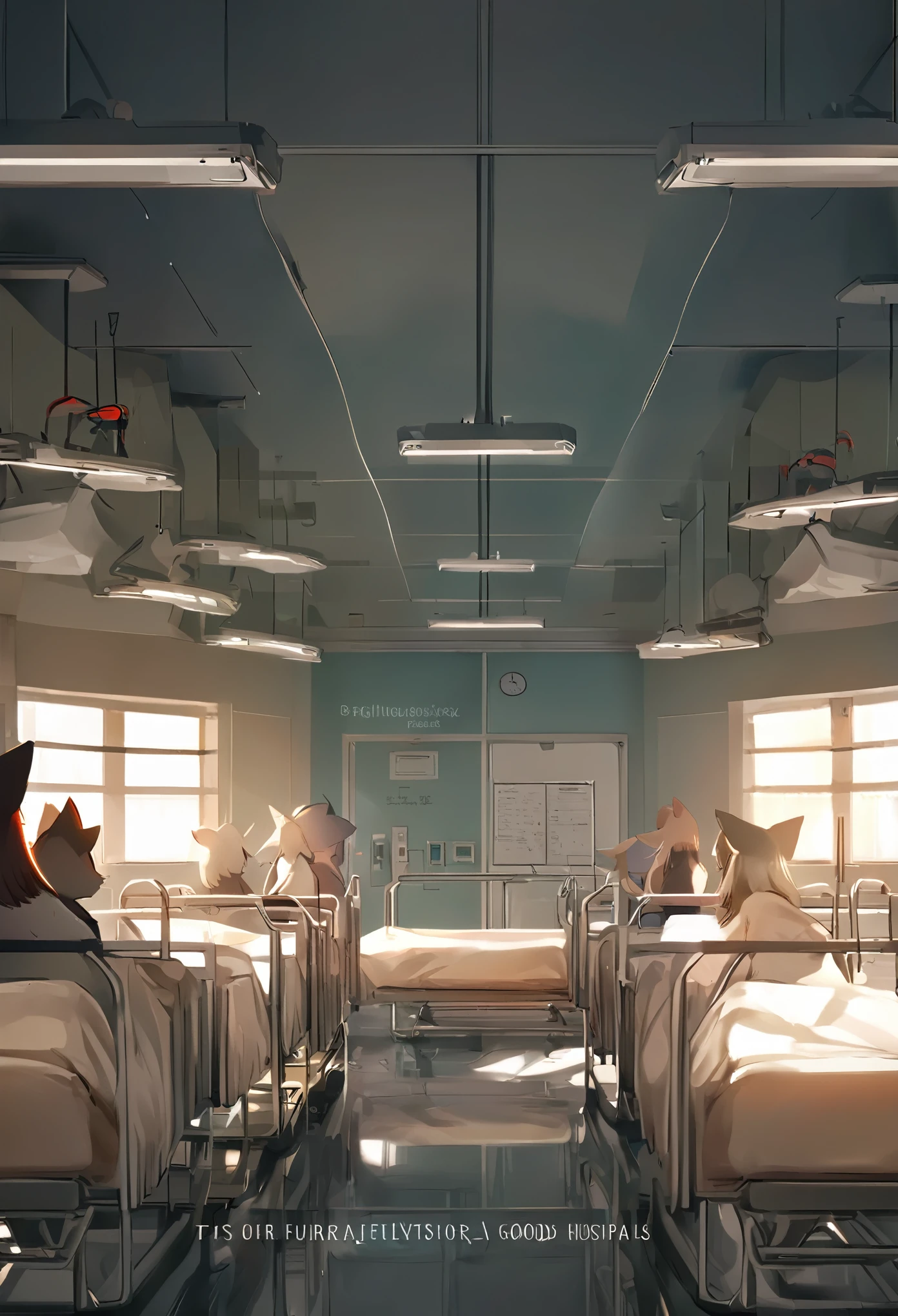 cover page, highres, top quality, best quality, paid reward available, unparalleled masterpiece, perfect artwork, absurdres, High-quality illustrations, super high resolution, detailed background, perfect anatomy(kemono, furry anthro)Hospitals with power outages, 3+boys, 3+girls, good lighting, cinematic shadow,