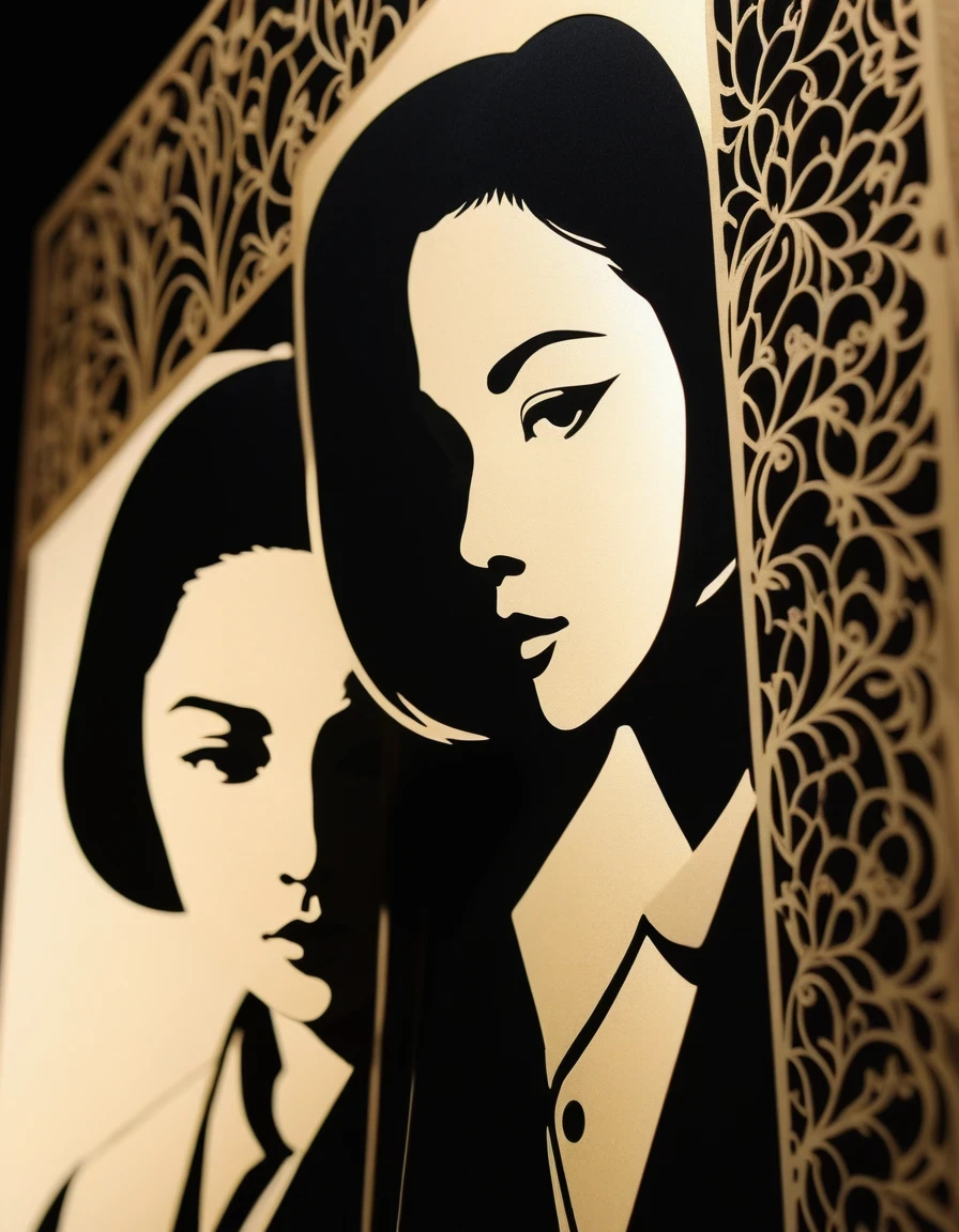 Nuns,Laser-Cut,Figurine,Stencil,The picture is from Wong Kar-wai's work,Close-Up(CU),close up,Soft illumination,
