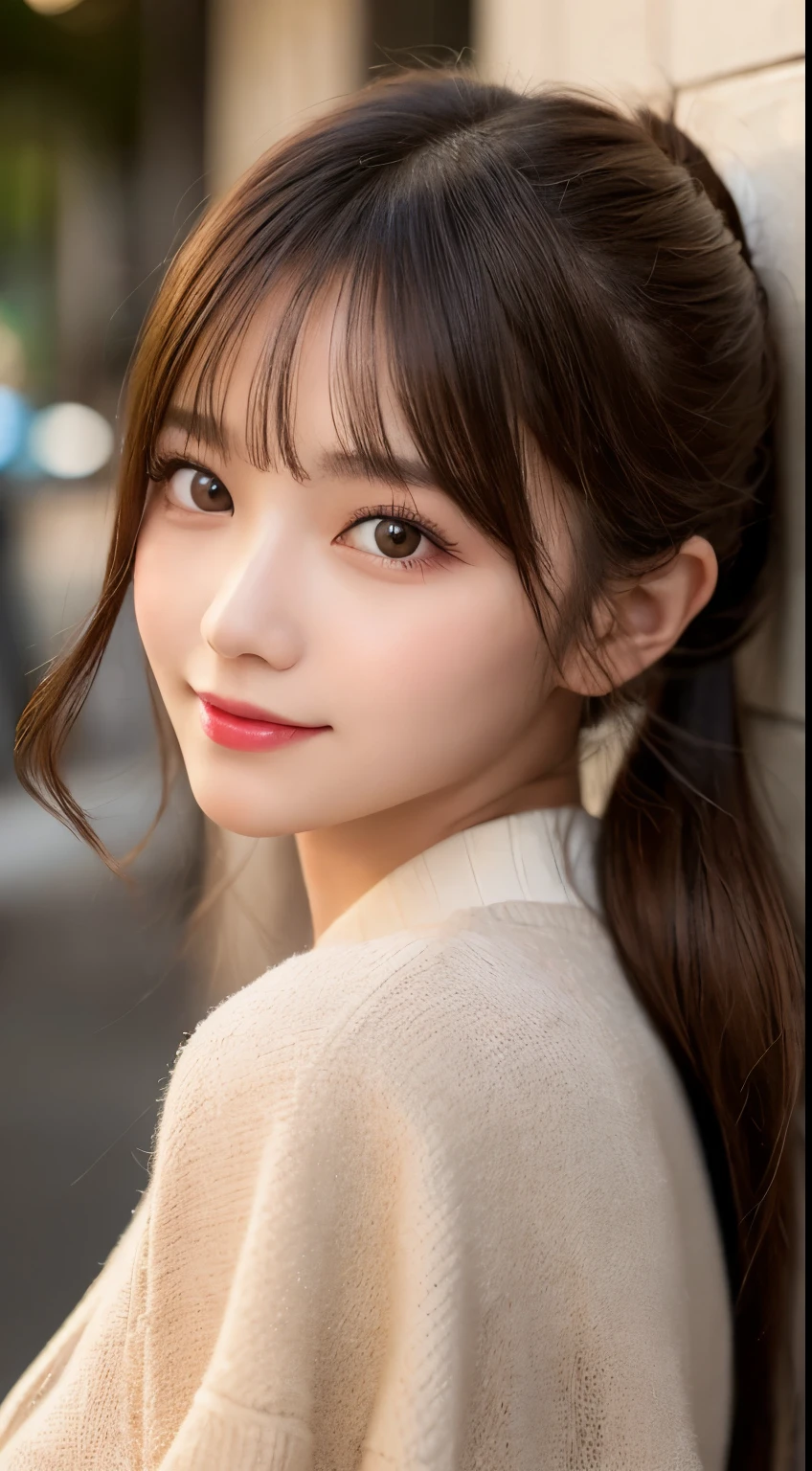 table top, highest quality, shape, Super detailed, finely, High resolution, 8k wallpaper, 完璧なダイナミックな構shape, beautiful and detailed eyes, straight hair, small breasts, natural color lip, random sexy pose,smile,20 year old girl、midnight、Beautiful and dense face、perfect and beautiful face,Big eyes、Raw photo、Expressing feminine poses with your whole body、beautiful and detailed eyes、small face、beautiful duplex、slim face and style,luxury brand mink coat(inside：winter dress)、beautiful golden ratio face,twin ponytail hair,bright look,Shooting with a focus on beautiful legs