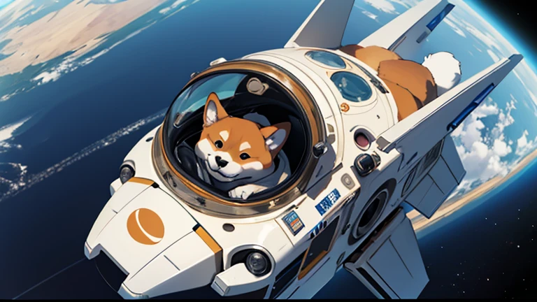cute, Shiba Inu, The vastness of space, planet, in space suit, Works created by professional designers, large spaceship