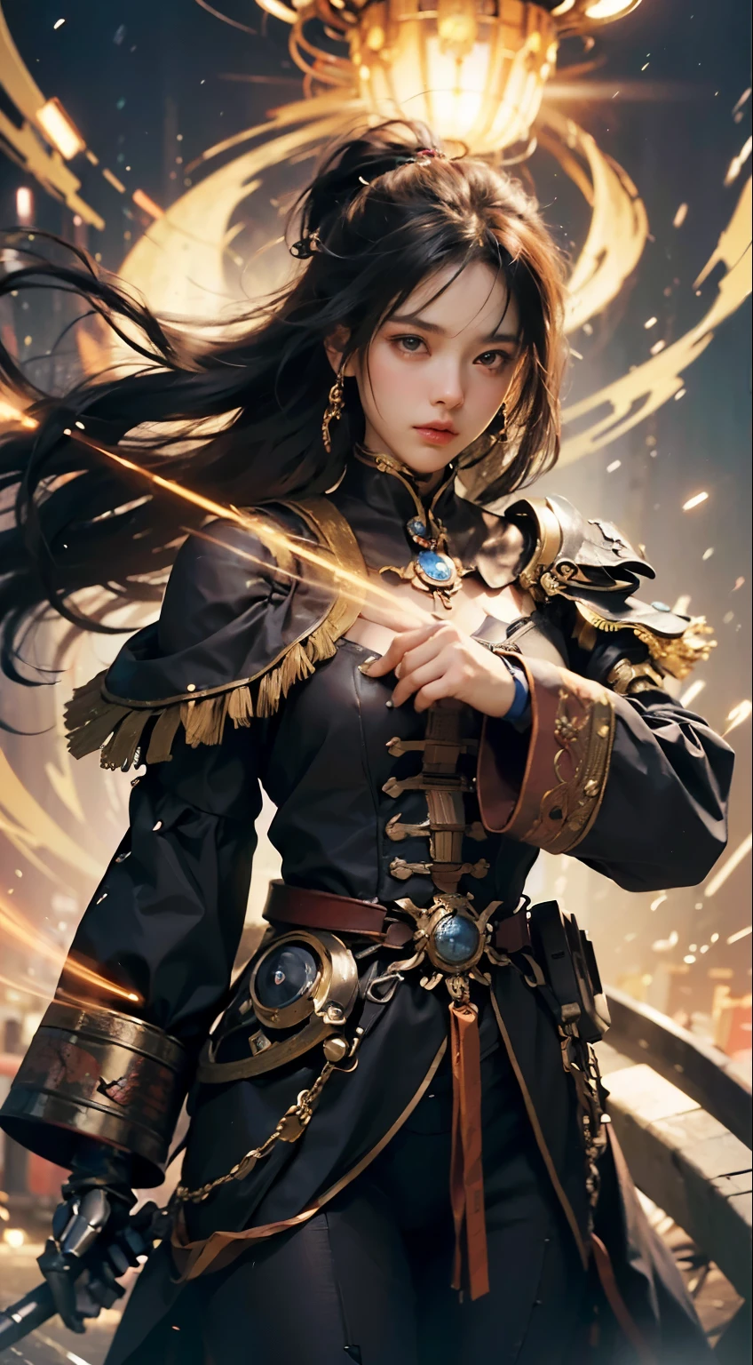 (Mechanical Girl)、(Mystical expression)、top-quality、masterpiece、ultra high resolution、(Photorealsitic:1.4)、Raw photo、glowy skin、(((Mechanical Girl)))、(mechanical Bodysuit)、(Small LED)、((ultra realistic details)) ,globalillumination、Shadow、octan render、8K、ultrasharp、Colossal tits、Raw skin exposed in the cleavage, Details of complex ornaments、Japan details、highly intricate detail、Realistic light、CG Society Trenlow Eyes、Eyes shining towards the camera、Mechanical marginal blood vessels connected to neon detail tubes)、Small LED、,Mechanical thighs、Toostock、(Hands are also made of machines.traces on the cliff),