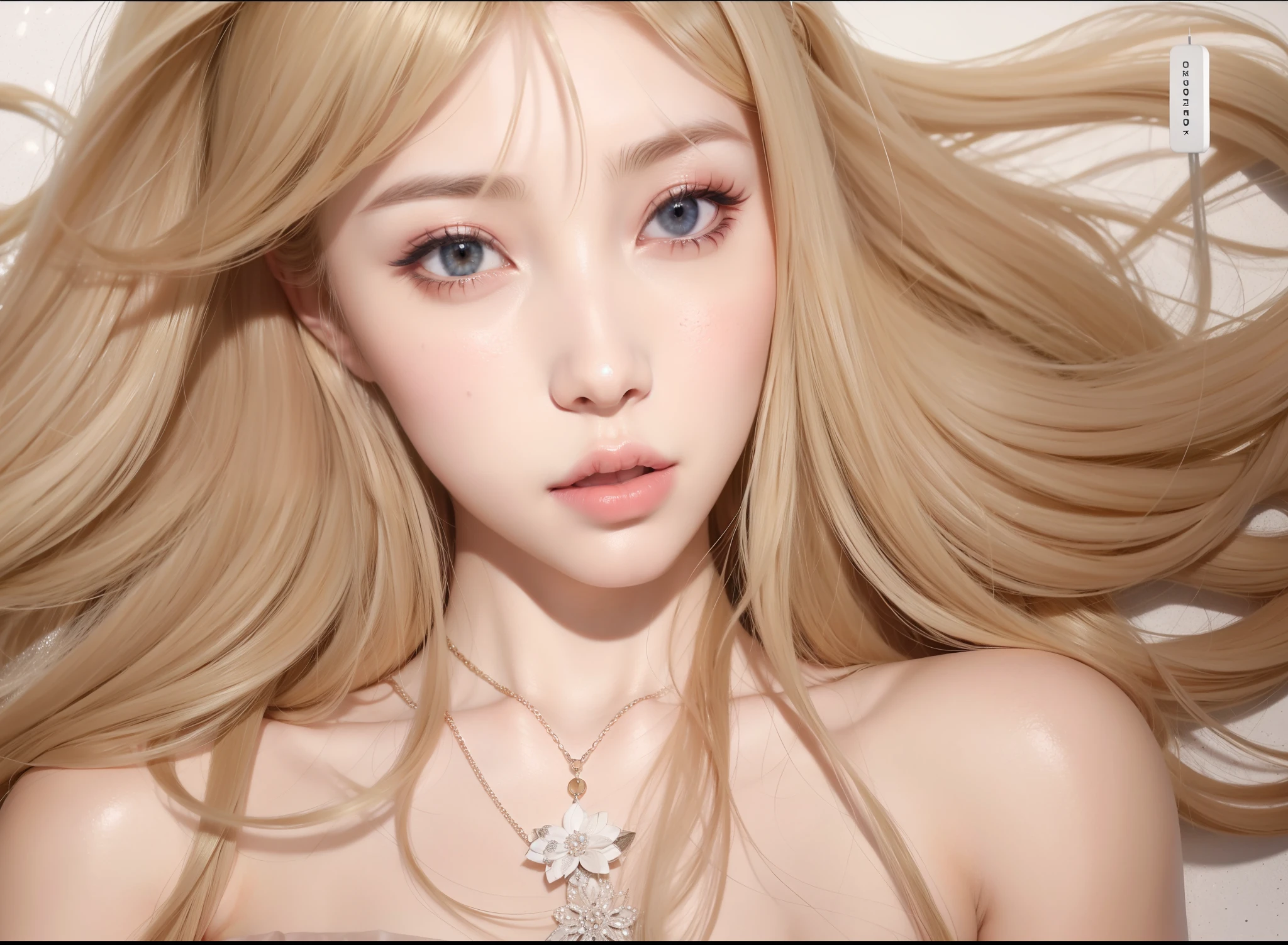 best quality, masterpiece, high_res, 1girl, hair ornament, necklace, jewelry, Beautiful face, upon body, tyndall effect, photo realistic, dark studio, rim lighting, two tone lighting, (high detailed skin:1.2), 8k uhd, dslr, soft lighting, high quality, volumetric lighting, candid, Photograph, high resolution, 4k, 8k, Bokeh, medium , open fingers, (hair color:blonde:1)