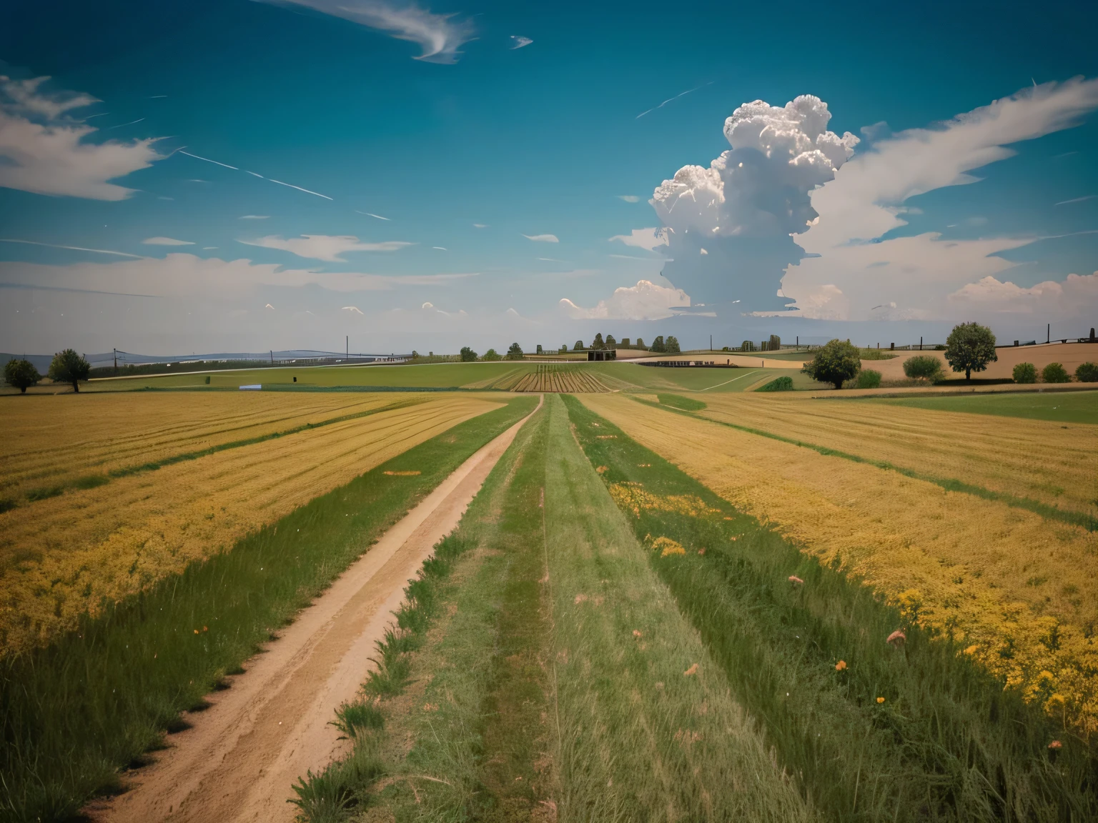 photo of a field in Turkey, view from afar, atmospheric perspective view from afar, UHD, masterpiece, anatomically correct, super detail, high details, high quality, best quality, sunny day, sunny