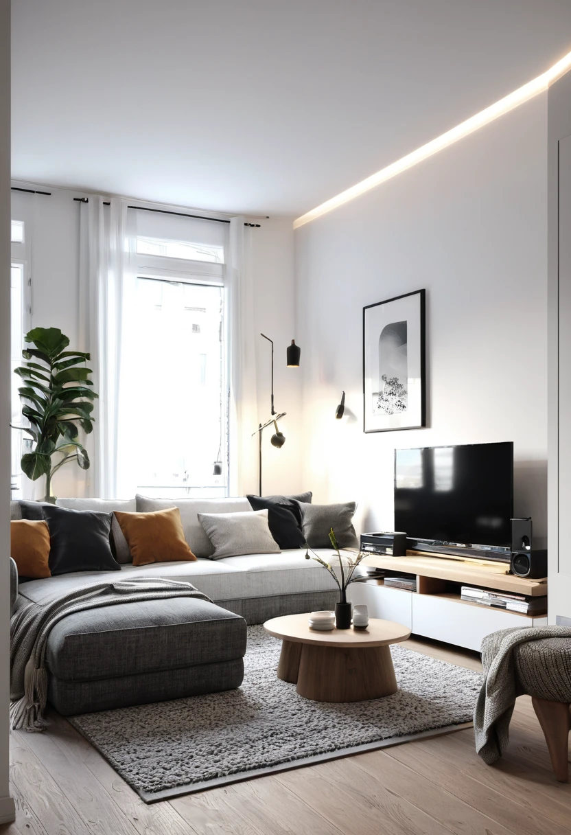 Espace intérieur cosy décoration minimaliste moderne chic photorealistic