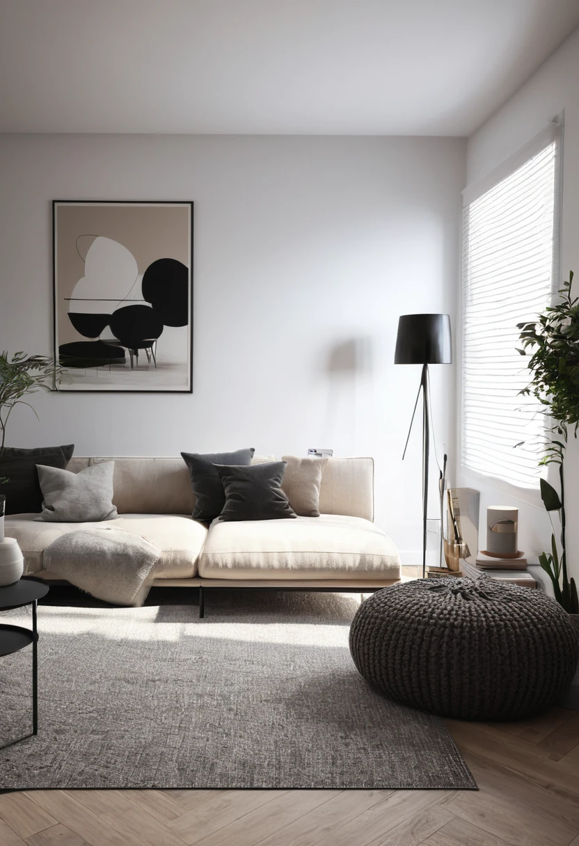 Espace intérieur cosy décoration minimaliste moderne chic photorealistic