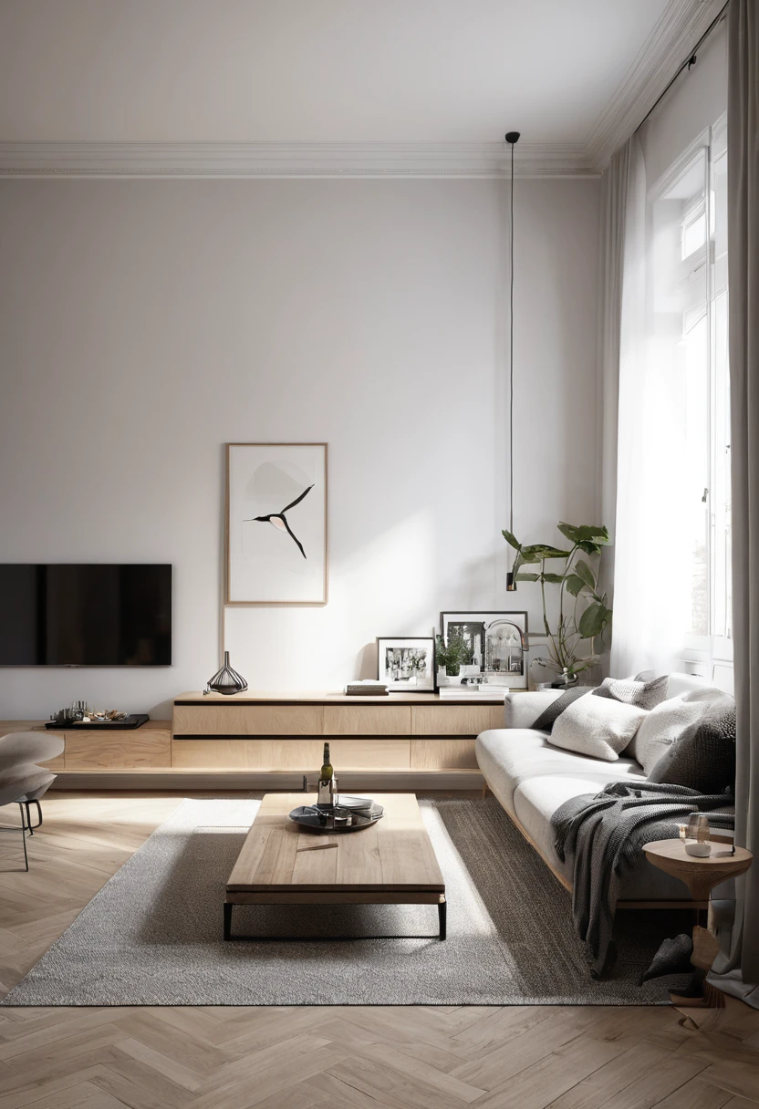 Espace intérieur cosy décoration minimaliste moderne chic photorealistic