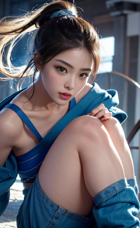 (highest quality, real 8k, masterpiece: 1.3), (ultra real), (figure), (High resolution), (8K), (very detailed), (Best figure), (Beautiful eyes in every detail), (highest quality), (super detailed), (masterpiece), (wallpaper), (detailed face), smile, Pure and sweet, (coiled hair), Highly detailed face and Skin, Street side, 1 girl, Chunli, Chinese style, blue and white porcelain high split cheongsam, sexy clavicle, smooth shoulders, Saturated light, edge lighting, Backlight, movie, full body photo,Use dramatic lighting to increase the intensity of your scene, emphasize one's strength and determination . Request for this photo、Chunliを真の芸術作品として不滅にすることを目的としています, show your beauty, Your toned and slender body, Grace and Prowess in Martial Arts. ((focus on character, Beautiful face close-up, shot from below, Close-up Napussy Della, Get closer to her pussy)). Street Jungle Background, Supermodel.やさしいsmile