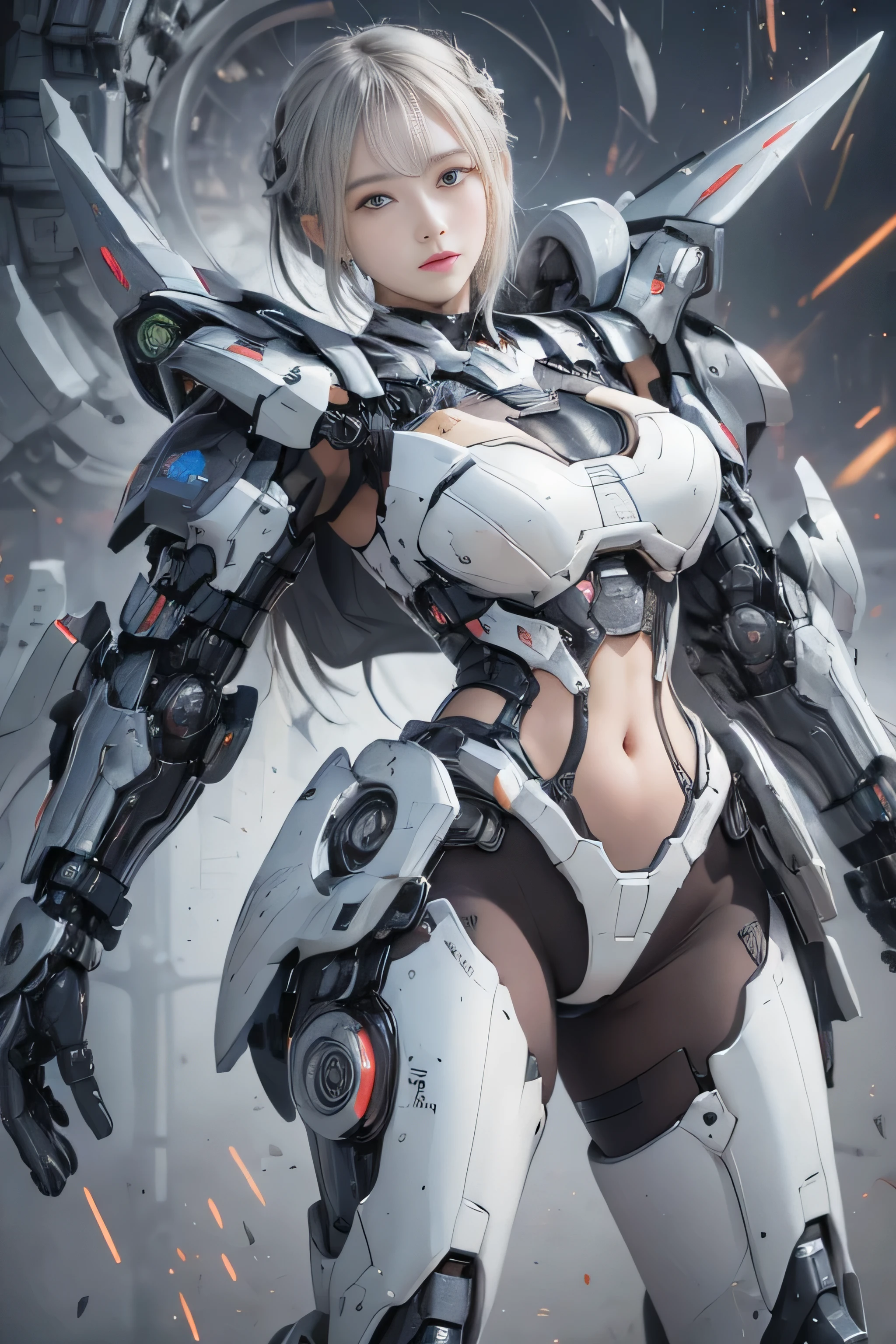 (RAW image quality:1.4), rough skin, Super detailed, advanced details, high quality, 最high quality, High resolution, 1080p, hard disk, beautiful,(war machine),beautiful cyborg woman,Mecha cyborg girl,battle mode,Clear Mecha Body Girl,She is wearing a futuristic war machine,Platinum silver short hair, full body shot, cleavage, Underboo Boo, side boo boo, ((exposed lower abdomen:1.4)), (thin pubic hair), Too exposed, (Wedgie in the crotch), battle pose, random angle,