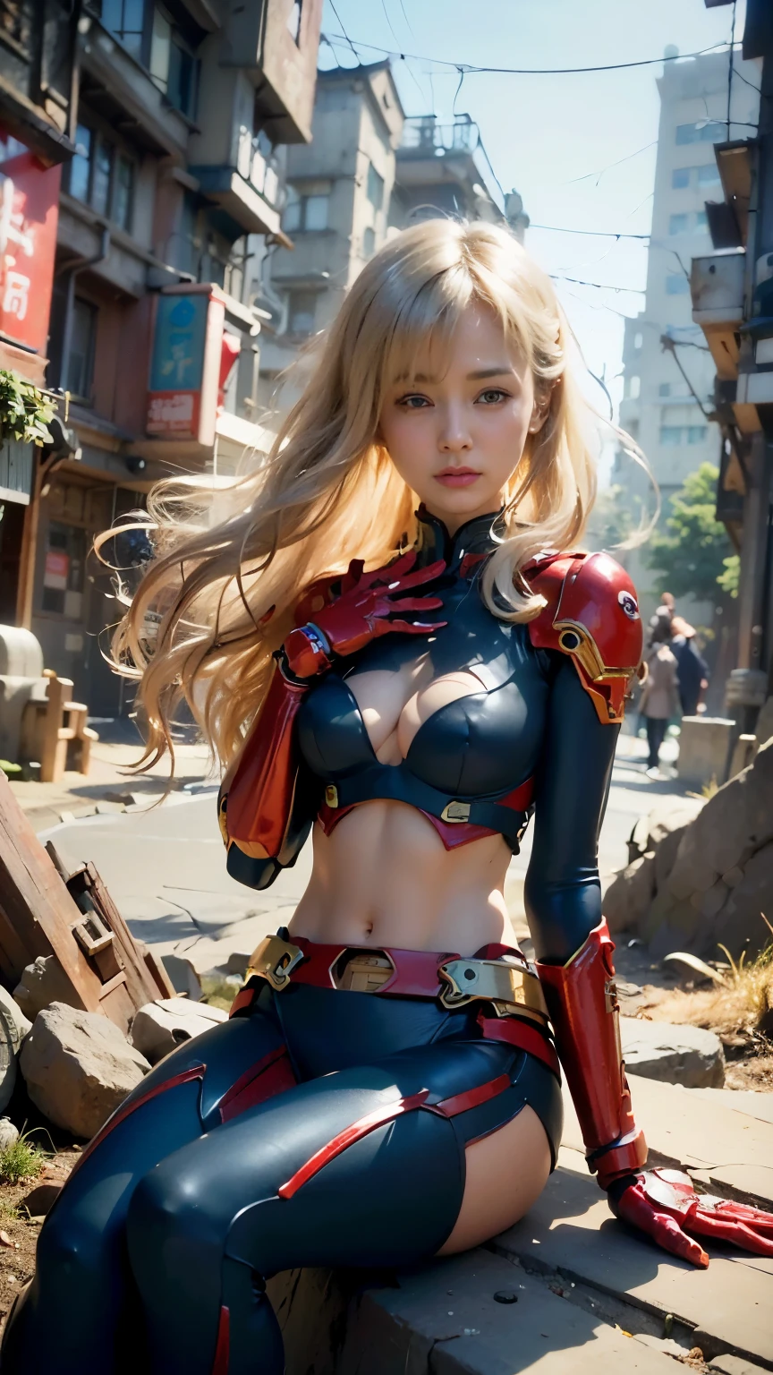 (Photorealistic: 2.5), complex 3D rendering ultra-detailed, beautiful (Skindent: 2.5), (masterpiece, top quality, octane rendering, 8K), glamour shots full body images, very beautiful young elves, cleavage, swimsuit, one, micro bikini, long braided blonde hair, blonde hair only, big breasts, Futuristic urban background, facial muscles, wearing intricate red metal leggings, wearing intricate red metal leggings, wearing intricate super armor with gold and blue, wearing intricate super armor with gold and blue, ultra-realistic photos ((portrait))), futuristic urban background, facial muscles, Marvel Comics style, ArtStation trends, clear focus, studio photography, intricate detail, highly detailed, detailed eyes, illustrations, highly detailed, Sharp Focus, Digital Rendering, Professional