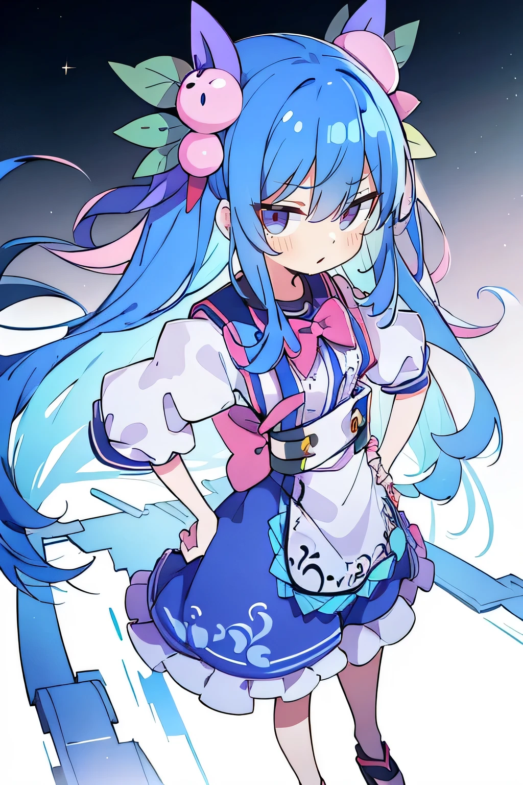 (masterpiece),best quality, expressive eyes, perfect face, 1girl,
 Put your hands on your waist,fair, Gorgeous,Japanese cartoons,girl,lola,Hina Angel, blue hair, blue haired, floating clothes,Grab your waist, Grab your waist, hands on hips , hands on hips,sit, sit on ground, Legs on the ground, flat chest