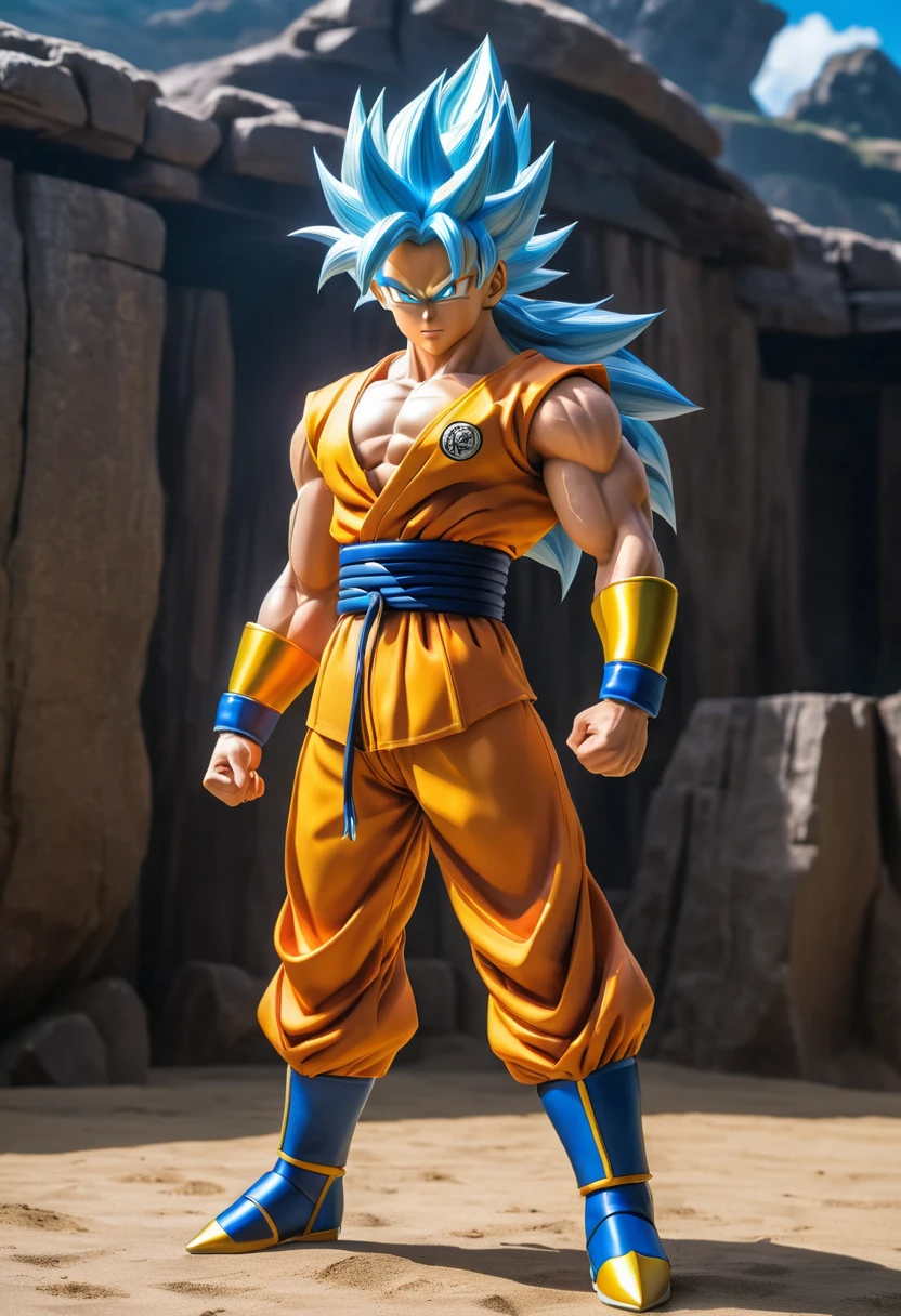  Full full body photorealistic ultra realism high definition aesthetic stabilized diffusion picture of handsome hunky fractal clean shaven hayate ichinosi as Super Saiyan Guko ,standing firmly face front camera focus.