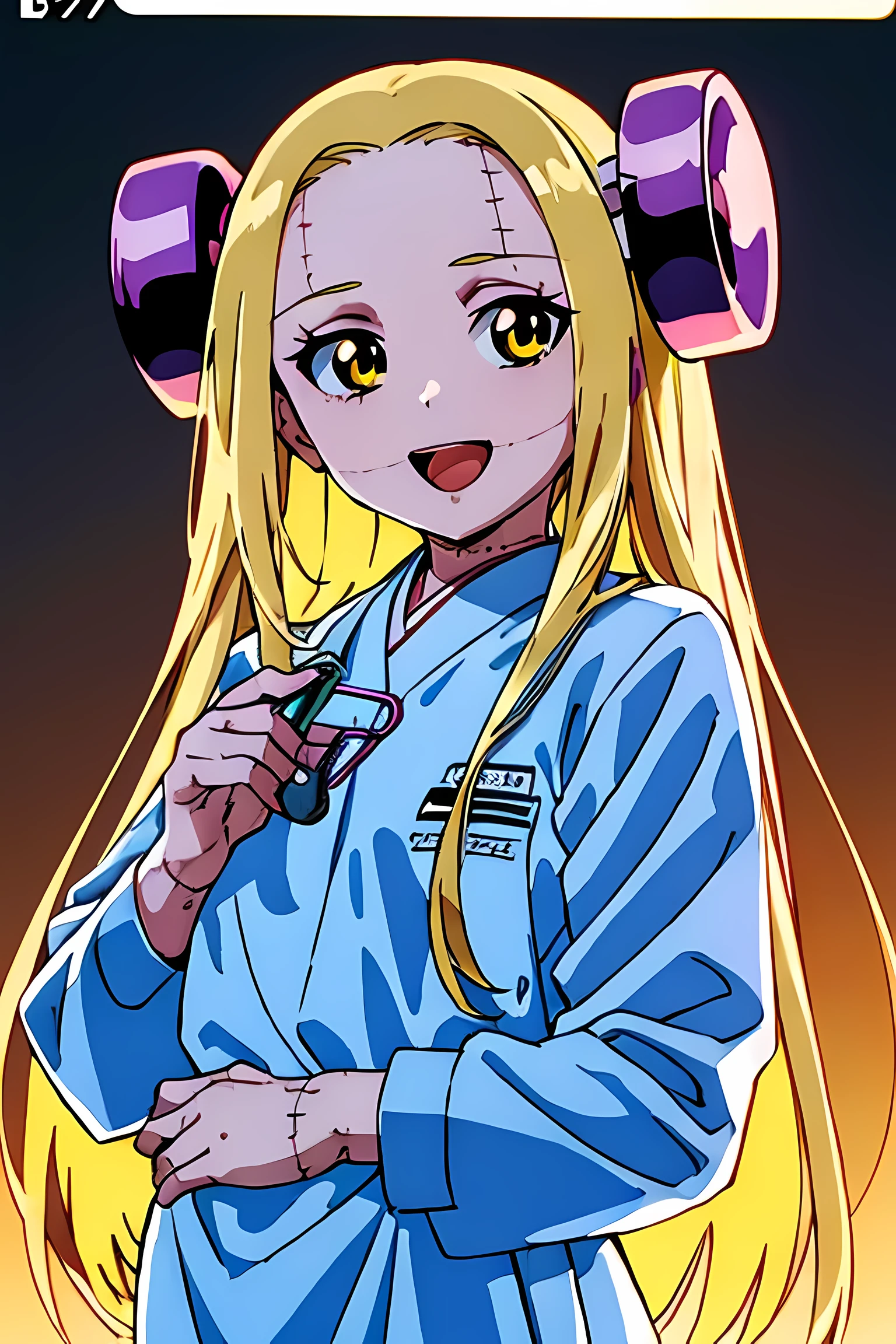 (highest quality:1.3),(ultra-become familiar with:1.5),High resolution,extremely become familiar with CG,unity 8k wallpaper,official art,become familiar with,super become familiar with skin,perfect anatomy,beautiful become familiar with eyes,(anime screenshot:1.11),very delicate and beautiful,(90s anime,90s anime style,cel shaded anime:1.17),1 girl,anmnr,
((madaraki_fran:1.52)),Light blonde long hair,brown eyes,((((wearing surgical gown)))),stitch,body scars,Creepy look,open mouth smile,Drooping eyes,