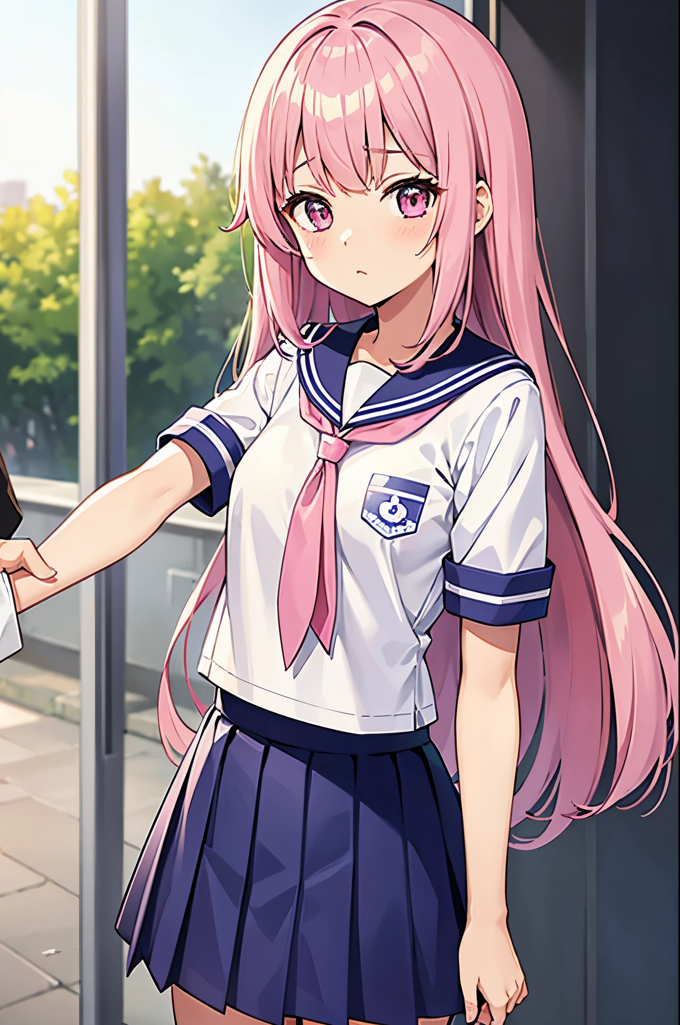 A pink-haired high school girl in a sailor uniform receives a vaccination、The man grabbed his arm、Take the syringe and stick it into your upper arm.。.