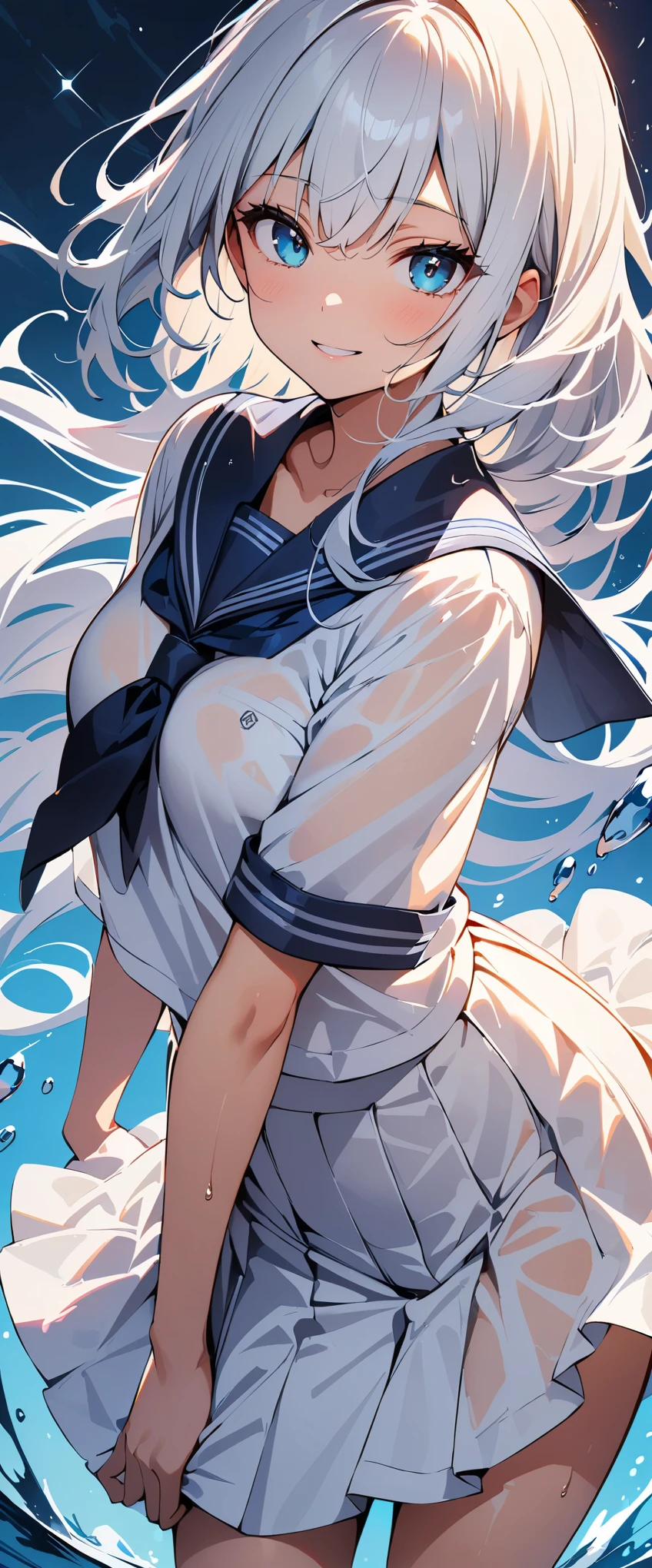 (See-through:1.3),White Seraphim,Sailor suit, , Sailor suit, View your viewers,  Insanity, Disheveled long hair, Beautiful attention to detail,Blue sailor collar, Firm and bouncing big , A light smile, ((Her breasts bounce wildly as she has intense vaginal sex with a man: 1.5)),Straddling a man&#39;s crotch,Intense Cowgirl Sex, {{A lewd angel takes over a high school girl having vaginal sex and changes the high school girl&#39;s face into an angel&#39;s face while having sex}},A high school girl&#39;s body angel, Intense cowgirl sex, Changes from pink twintails to white bob cut, 32k,Super detailed,Ultra-detailed, NSFW