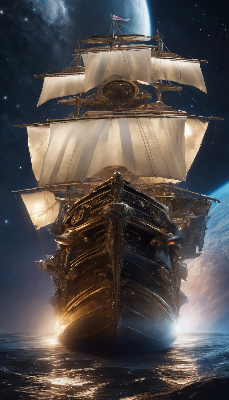 Imagine an elaborate scene of space piracy featuring a meticulously crafted space pirate ship.。, Designed with a classic pirate ship theme, Sailing through space and the Milky Way. Delving into the finest details、Bring your future space pirates to life, their pirate spaceship, And the wonders of the celestial bodies in the background.
Highlight your space pirate crew's futuristic pirate attire, Combining spaceflight technology and classic pirate elements. Zoom in on the details of their outfits, weapons, and accessories, Expressing a unique fusion of futuristic and traditional aesthetics.
Highlight the intricate design of the pirate spaceship, Transforms into a spaceship reminiscent of classic pirate ships。. capture every detail, From space sails and advanced cannons、From ornate carvings to futuristic pirate insignia. The inside of the ship is illuminated in cosmic colors to enhance the fantastic appearance..
Consider the celestial background, unite the swirling galaxies, nebula, A distant planet also appears. As a space pirate ship navigates the vast Milky Way、Expressing the wonders of the universe using the finest details。, pass by other planets or celestial phenomena.
Imagine a group of space pirates engaged in piracy activities., whether to sail the ship, Futuristic control of staffing, Or prepare for a space raid. Capture the dynamic energy of a scene, Emphasizing both advanced technology and pirate spirit in an interstellar adventure.
This detailed prompt is available in the、Featuring a pirate-themed spaceship sailing through space and the Milky Way.、Aimed to encourage the creation of complex and detailed space pirate scenes。, Focus on extremely fine details、Brings you a futuristic space pirate crew。, their ship, and the wonders of the universe to life..