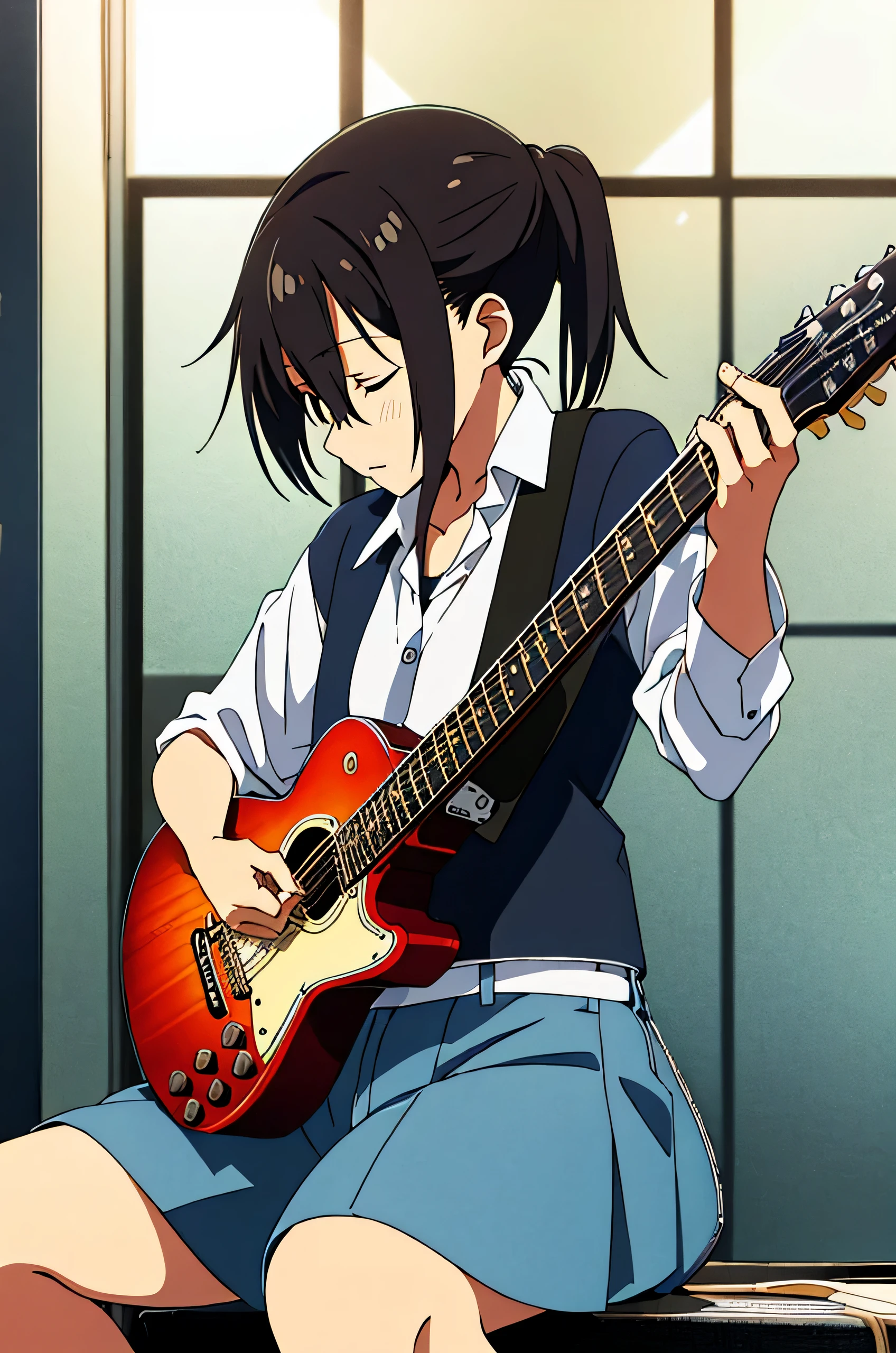 Close-up of a man playing the guitar on stage, playing the guitar onstage, guitar solo, artwork in the style of Gweiz, girl plays the guitar, lockout, guitarist, playing the guitar, Guitar concept art, clean detailed anime art, lead guitar, Nightcore, playing the guitar, Gweiz, women playing the guitar, playing the guitars