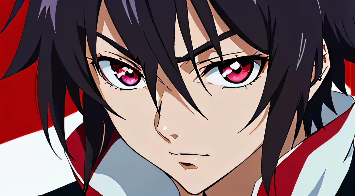 Close-up of a person with red eyes and black hair, Code Geass, Anime masterpiece, Saint Seiya, Male anime characters, board「anime」pin, l · lawliet, &quot; anime, hijikata toushirou of gintama, Handsome anime eyes, vampire, anime visual, it has a piercing gaze, With bright purple eyes