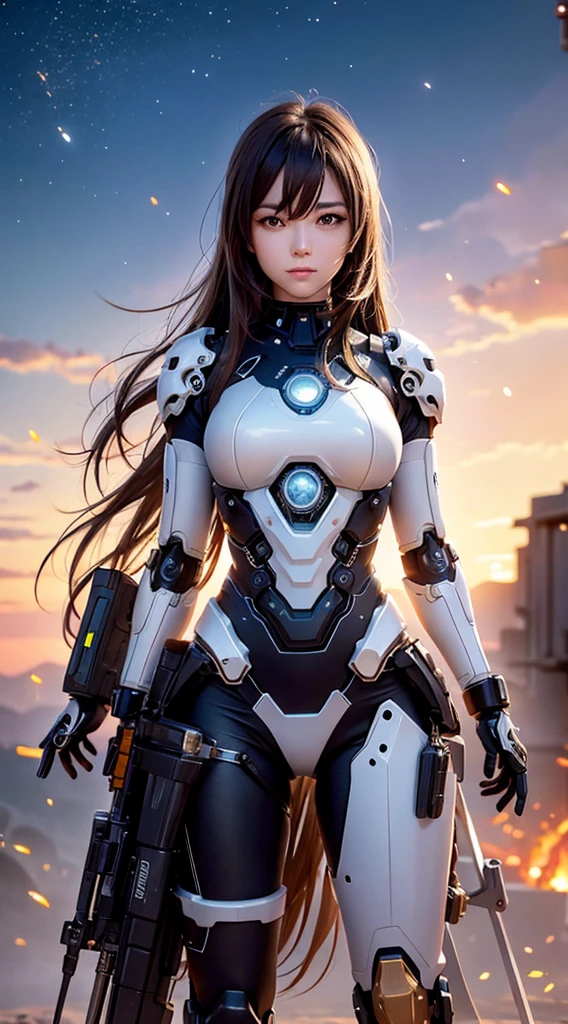 High resolution,clear sky,woman,mechanical woman,armed,nostalgic,universe