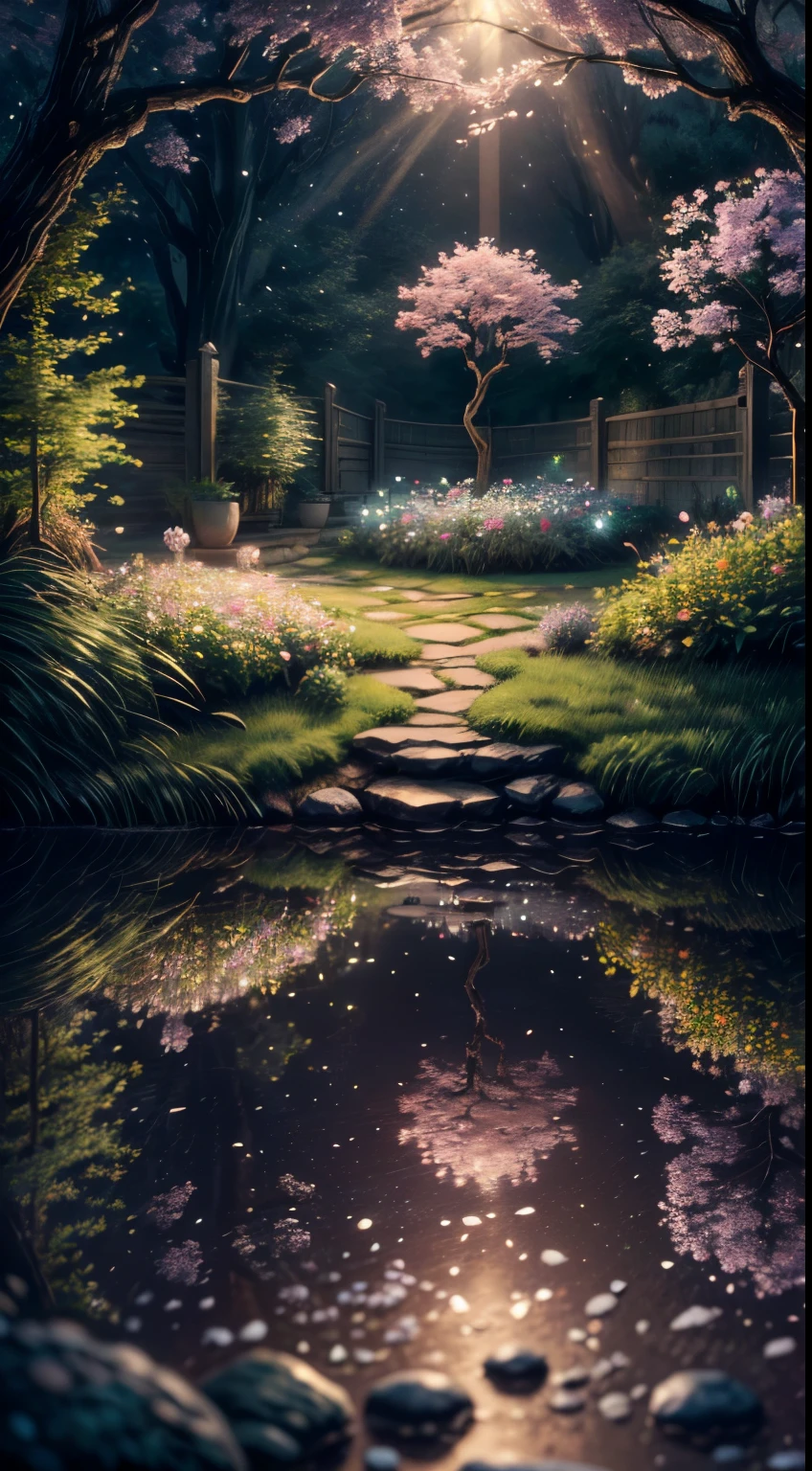 (best quality,8k,highres,masterpiece:1.2),ultra-detailed,(realistic,photorealistic,photo-realistic:1.37),miniature scene of a magical garden with delicate flowers and soft, gentle lighting illuminating the branches, illuminated by happy smiling miniature models.