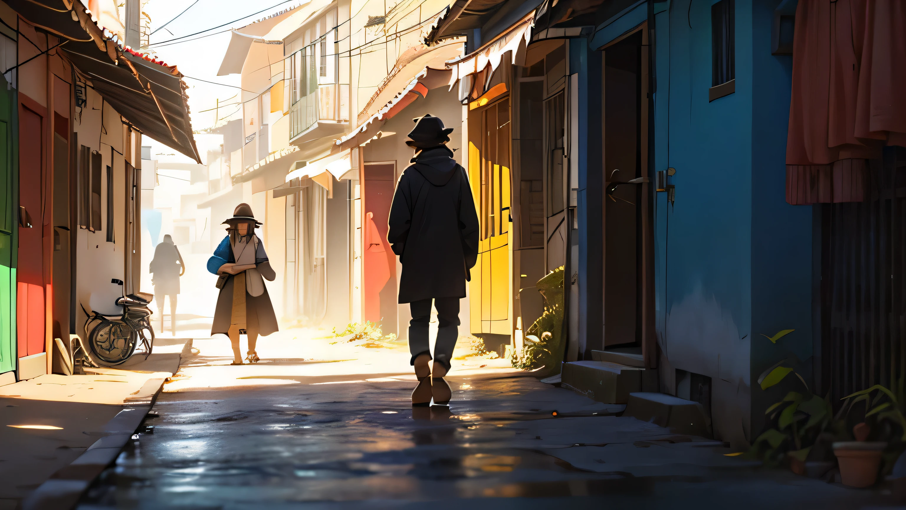 "Imagine uma cena na qual um feixe de luz solar atravessa o colorido das barracas de uma feira de rua, painting the floor in golden tones. In the center of this vibrant scene, um mendigo, vestido com trapos, caminha silenciosamente, quase como uma sombra entre as pessoas animadas que o rodeiam.
Ao se aproximar de uma barraca de frutas, ele esbarra em um homem bem vestido, cujo rosto inicialmente expressa desprezo. No entanto, conforme seus olhares se encontram, algo muda. O homem, tocado pelas palavras serenas do mendigo, He hands him a piece of bread with a mixture of hesitation and compassion..
Neste momento, capturado pela luz suave e pelos contrastes visuais da feira, there is a sense of warmth and hope that permeates the scene. The details of the facial expressions and bright colors contrasting with the beggar's darker tones highlight the message that, even in the midst of differences, empathy and human connection can illuminate even the darkest corners of life."